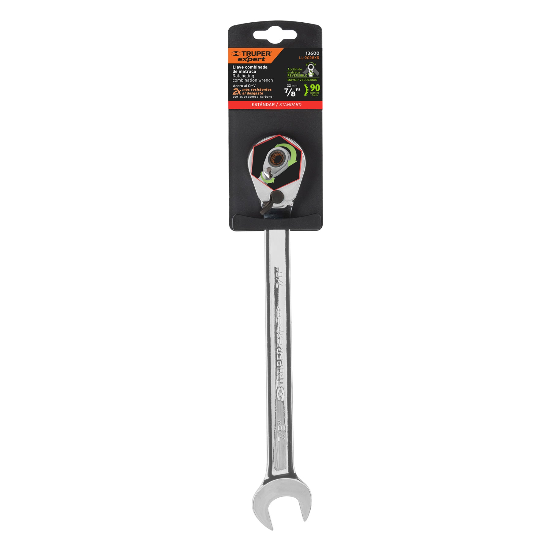 Llave combinada matraca reversible 7/8"x288 mm largo, Expert