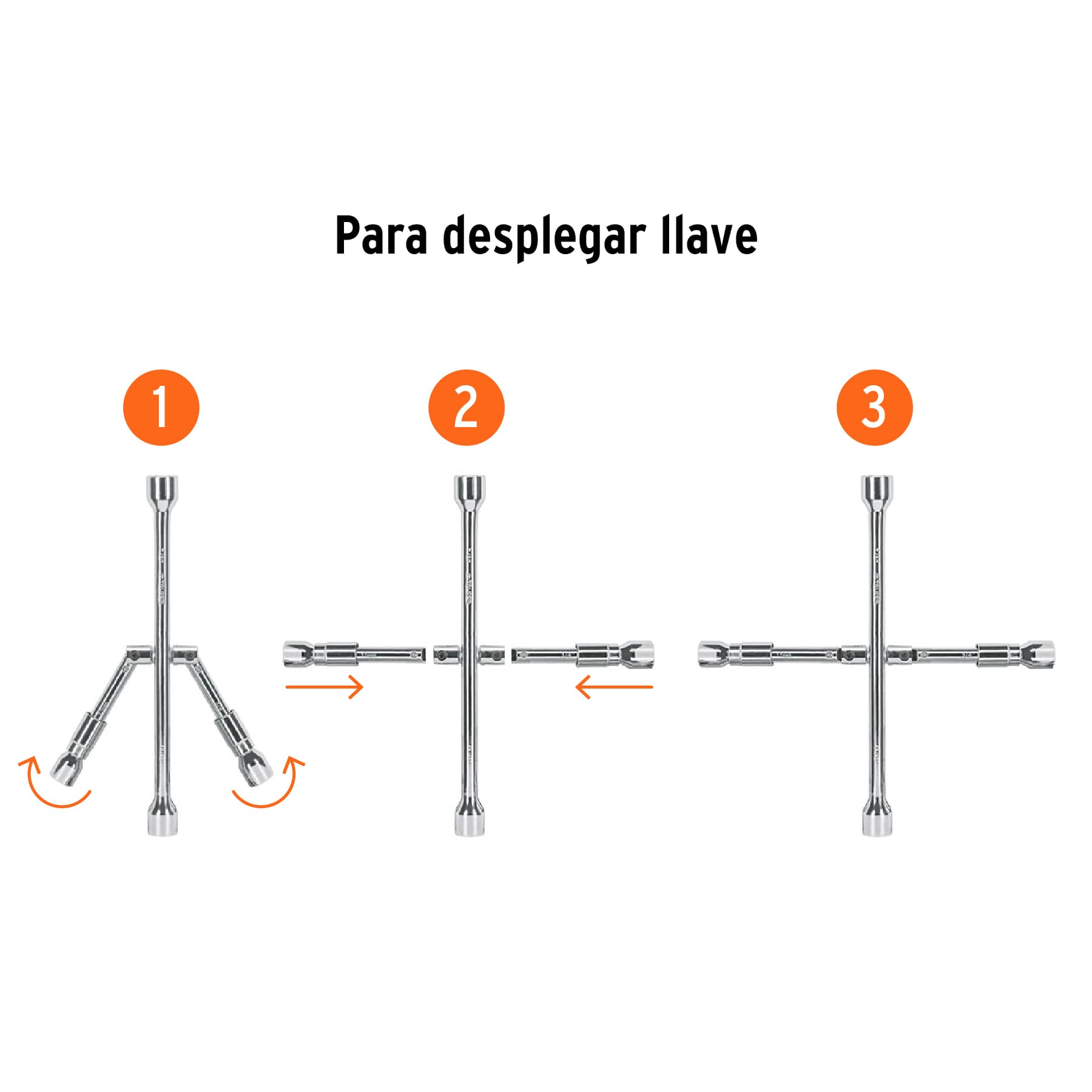 Llave de cruz 14" plegable pulida y cromada, Truper