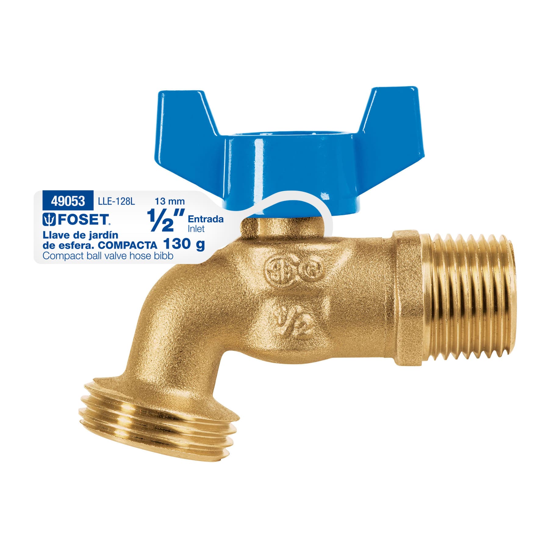 Llave de esfera de latón 1/2" con rosca para manguera, Foset
