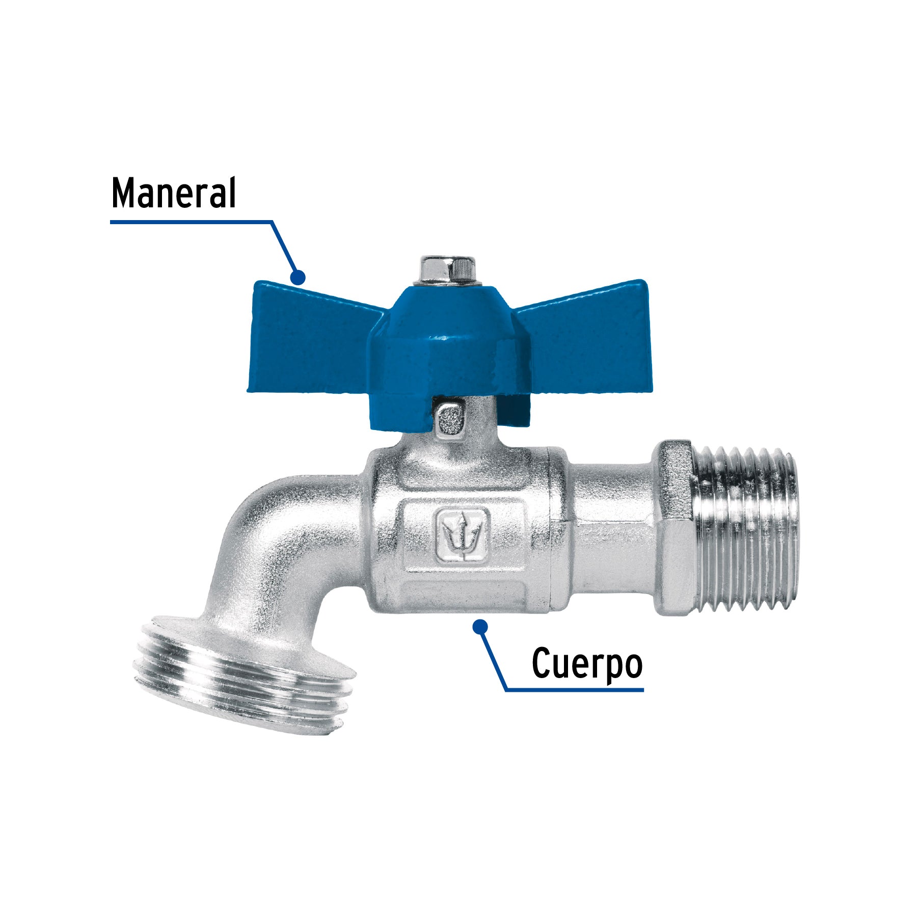Llave esfera de latón 1/2", maneral corto, 130g, s/adaptador