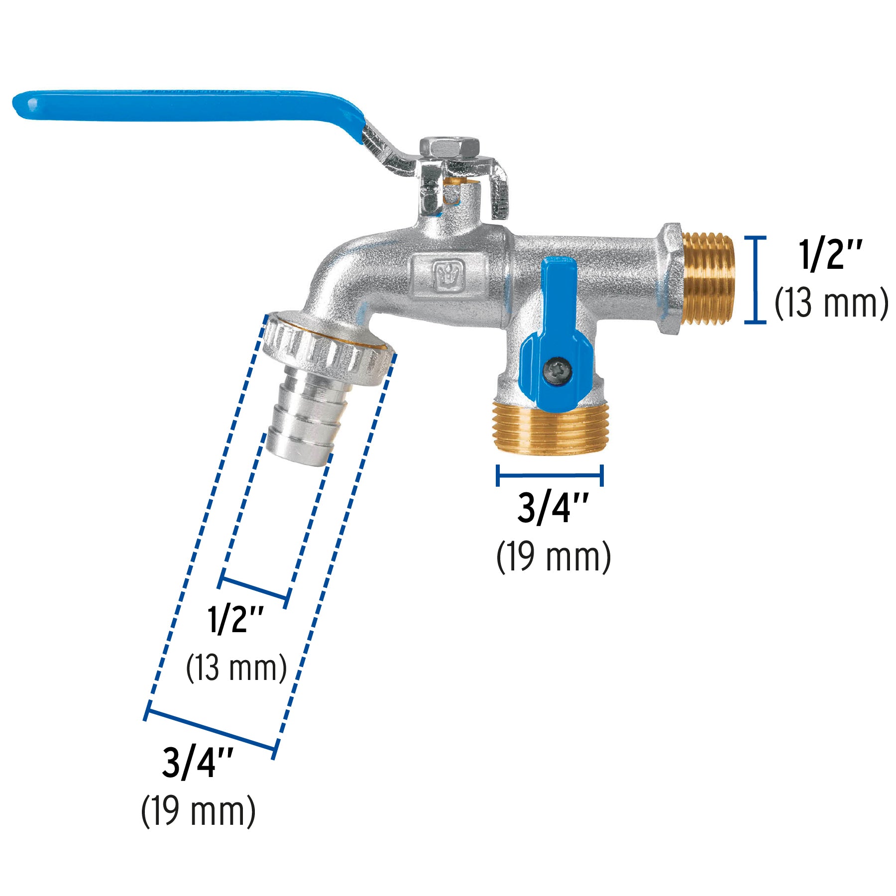 Llave de esfera doble salida 1/2" de latón, Foset