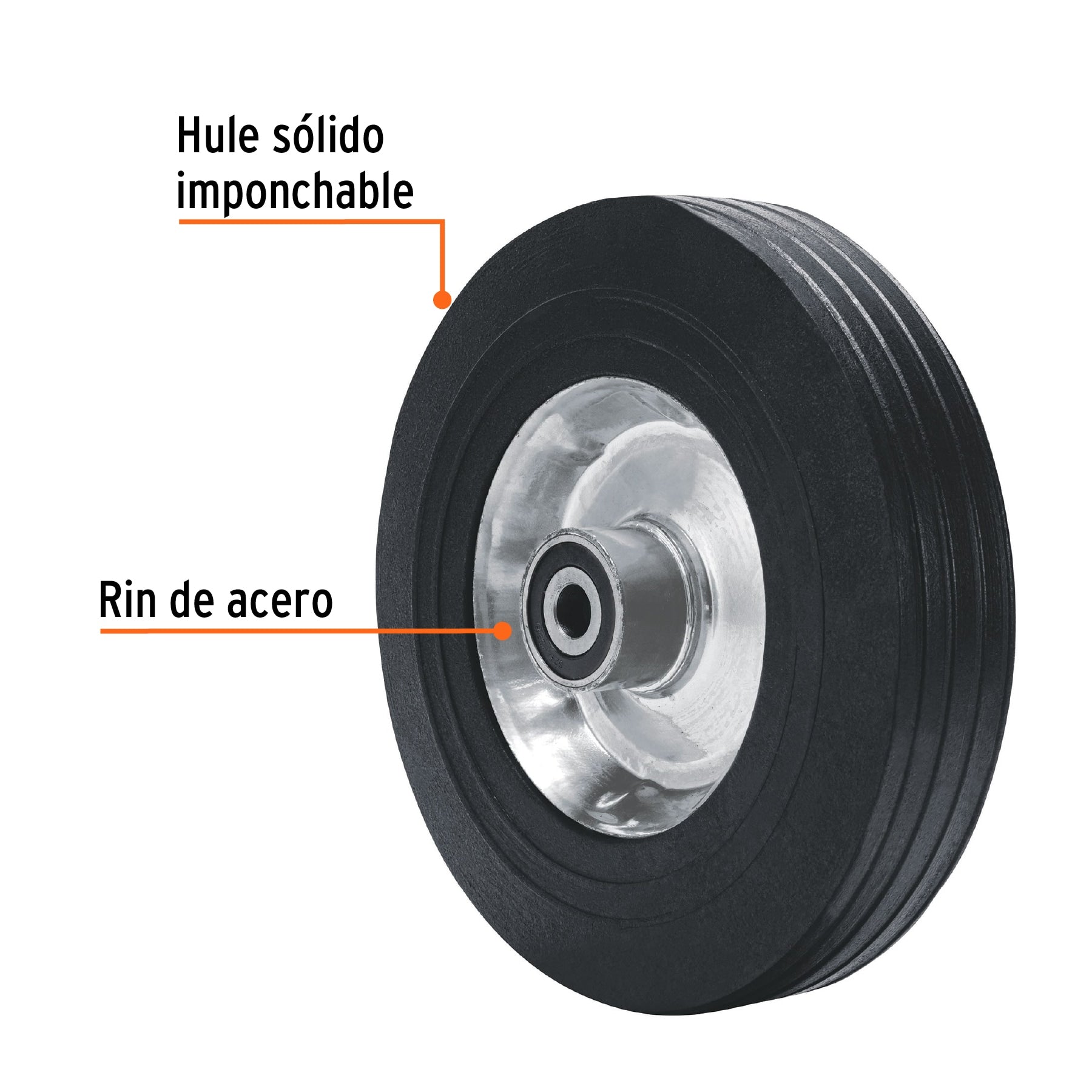 Rueda de hule sólido 10" de alto desempeño, doble balero