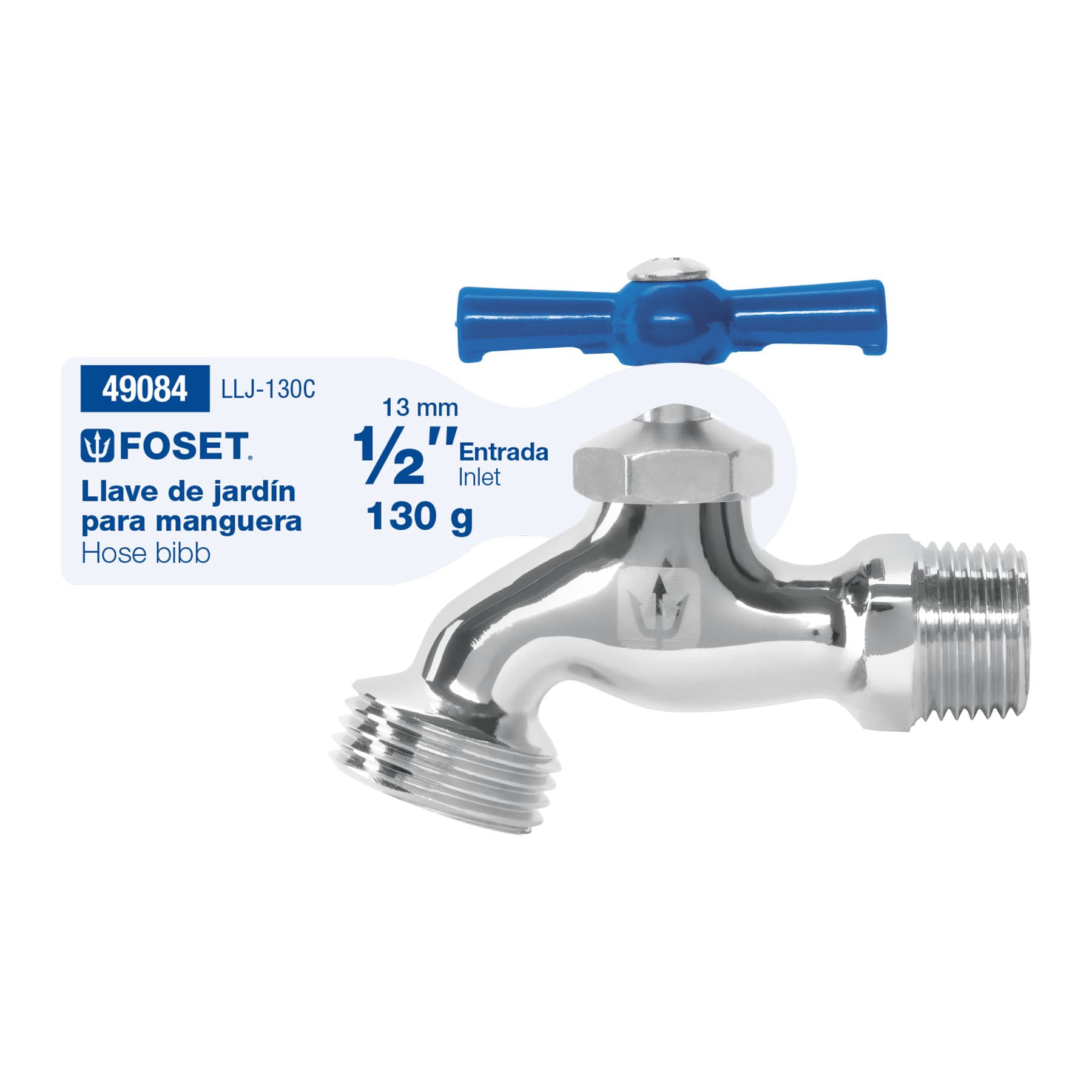 Llave para manguera, de latón cromado, 130g, 1/2",granel, Foset
