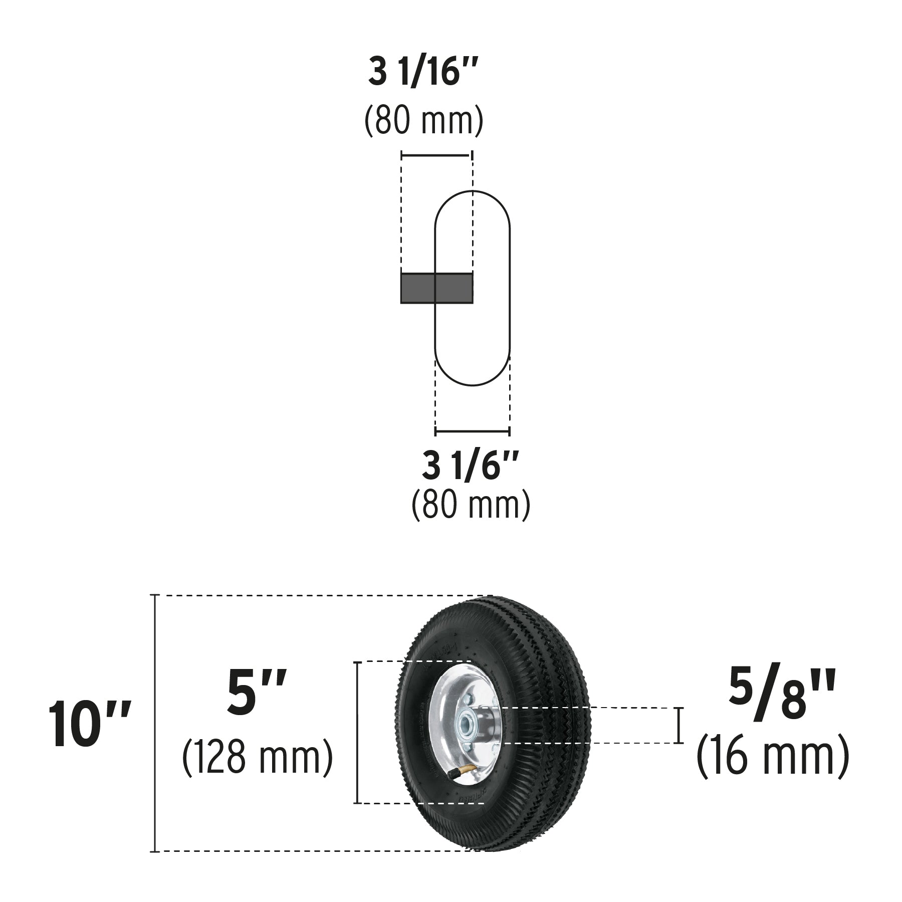 Rueda neumática 10" para eje central, Truper
