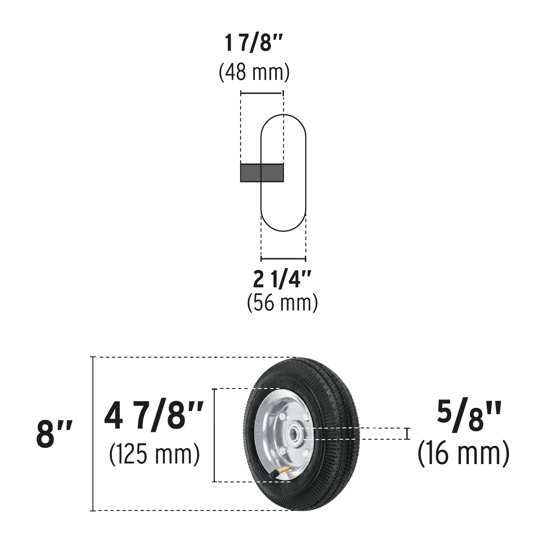 Rueda neumática 8" para eje lateral, Truper