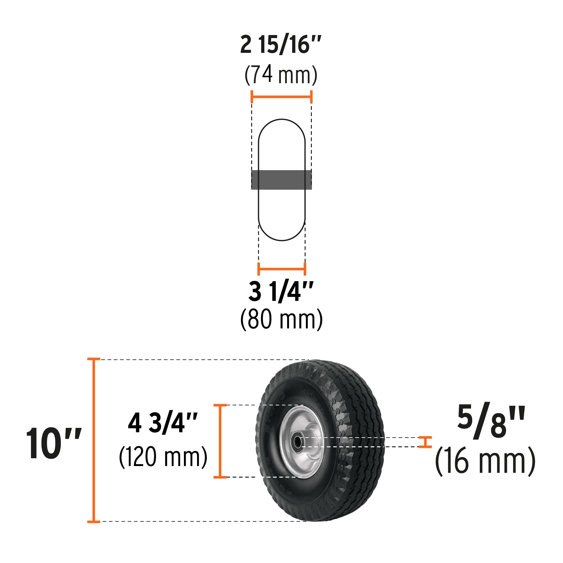 Rueda imponchable 10" para eje central, Truper