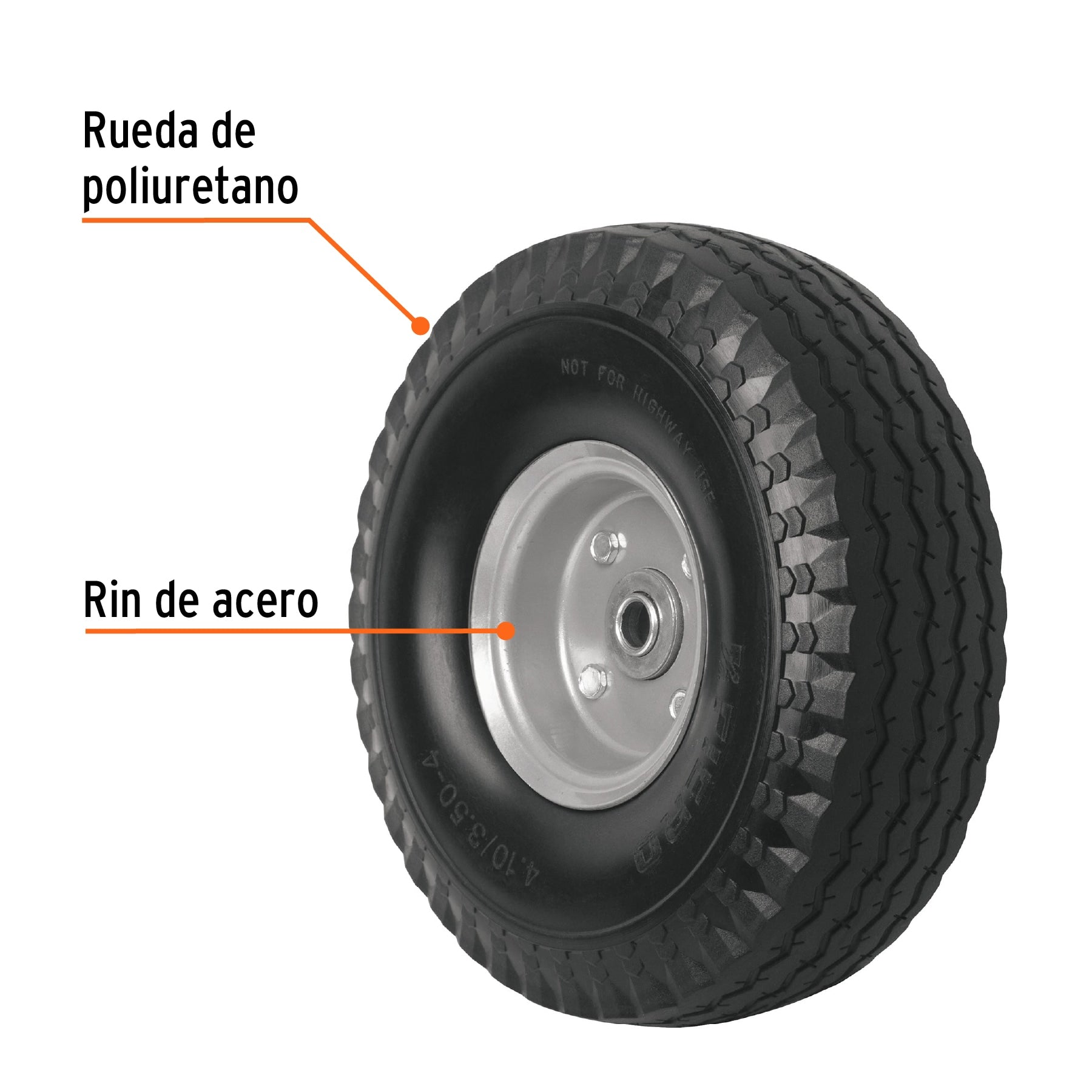 Rueda imponchable 10" para eje lateral, Truper