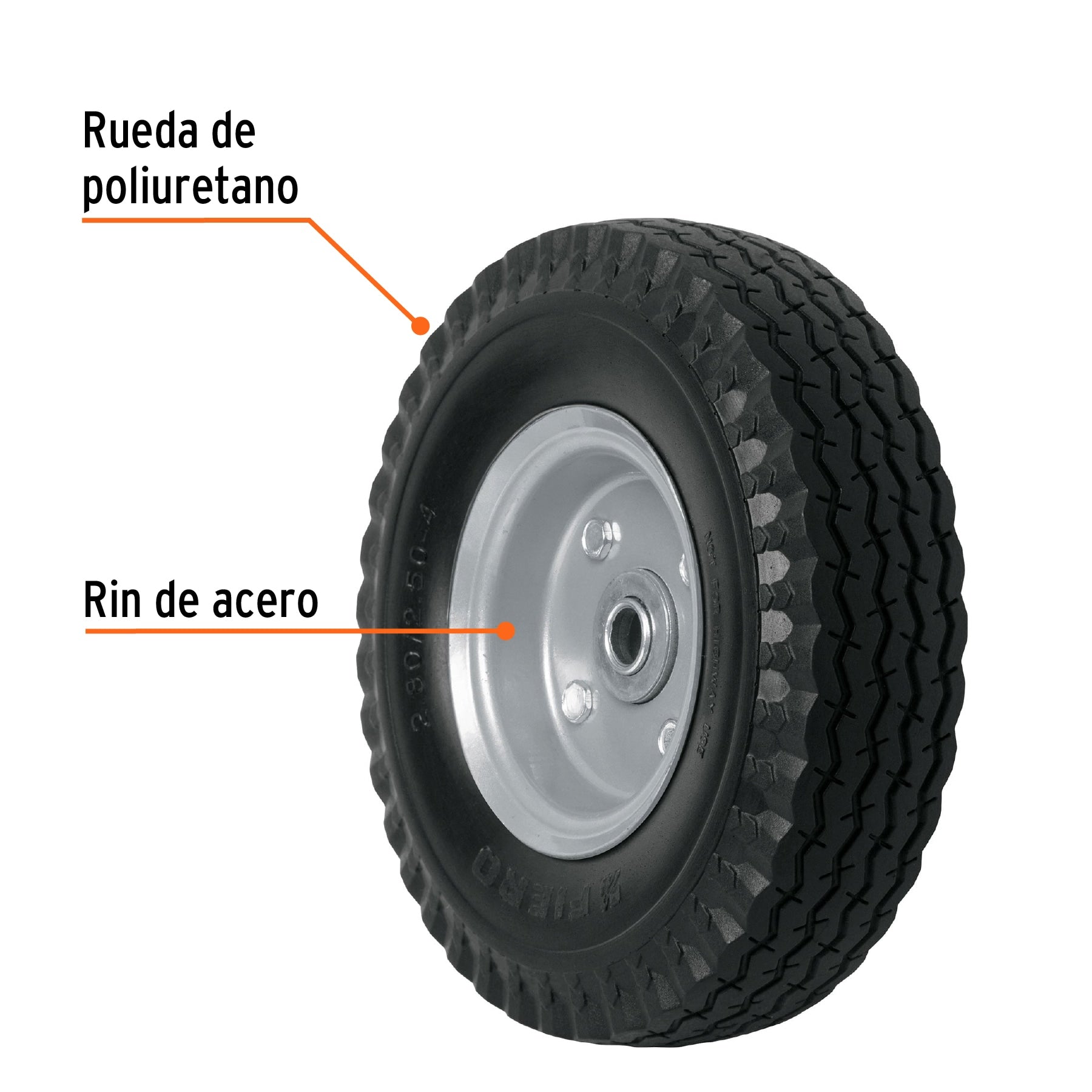 Rueda imponchable 8" para eje lateral, Truper