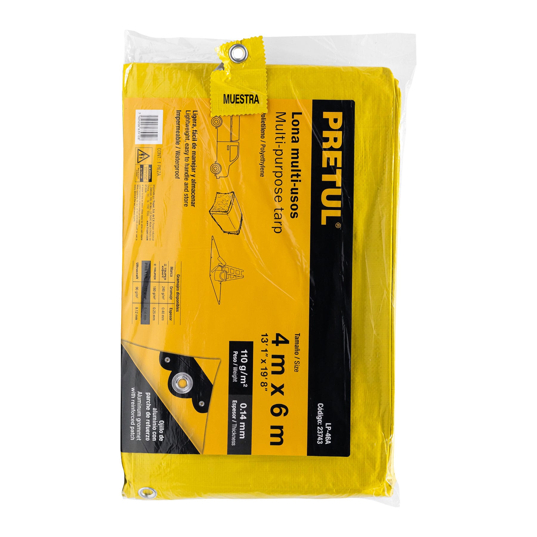Lona de polietileno 4 x 6 m, amarilla, 110 g/m2, Pretul