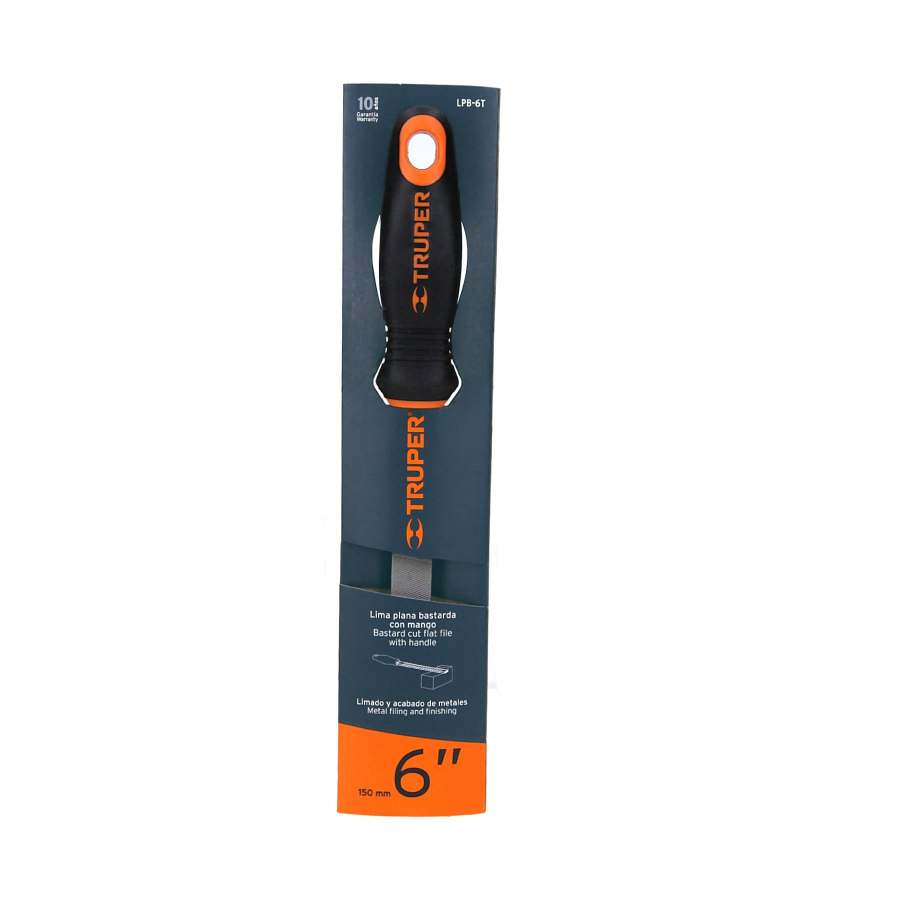 Lima plana bastarda 6" con mango doble inyección, Truper