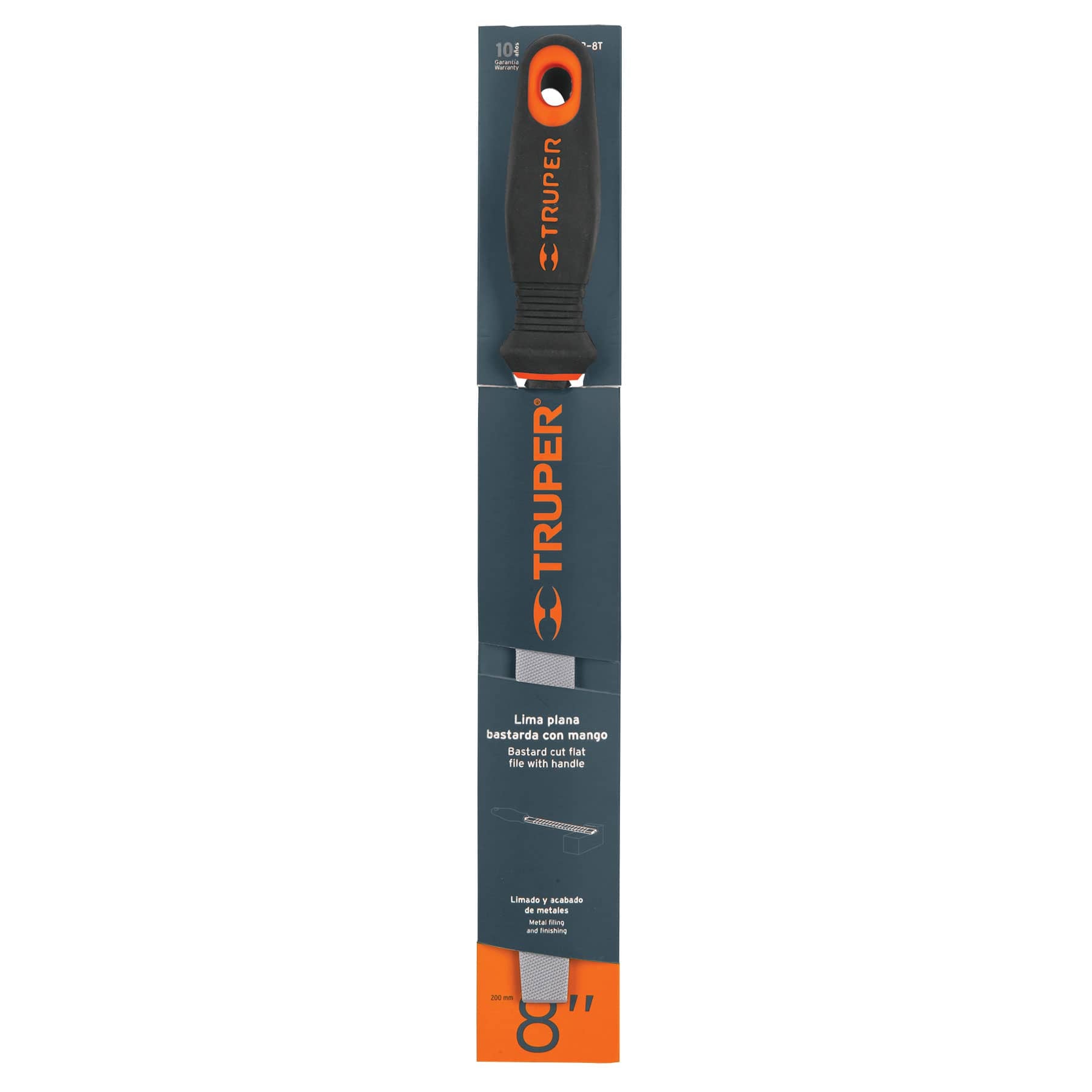 Lima plana bastarda 8" con mango doble inyección, Truper