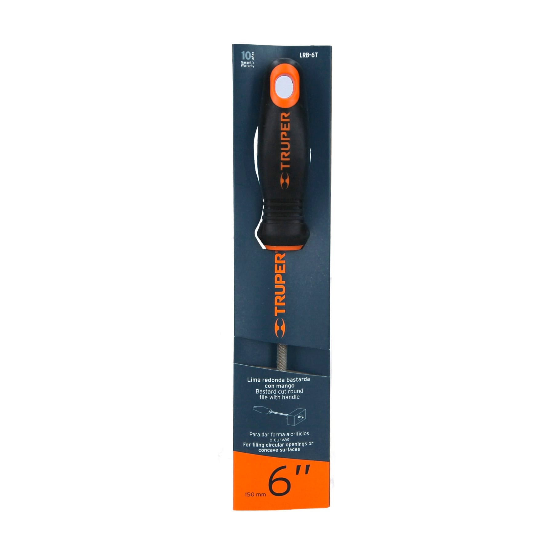 Lima redonda bastarda 6" con mango doble inyección, Truper