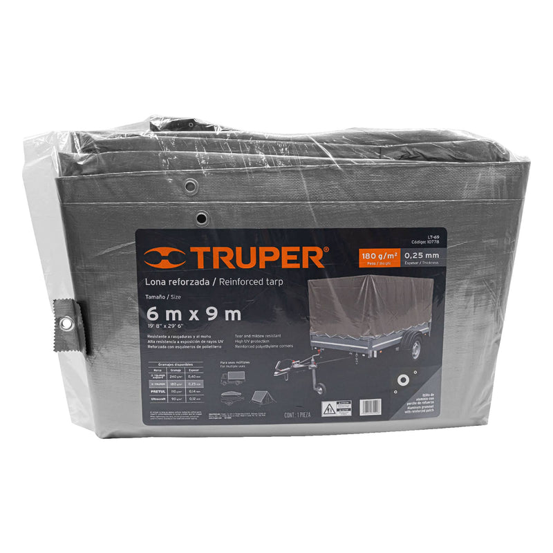 Lona gris reforzada 6 x 9 m,  Truper