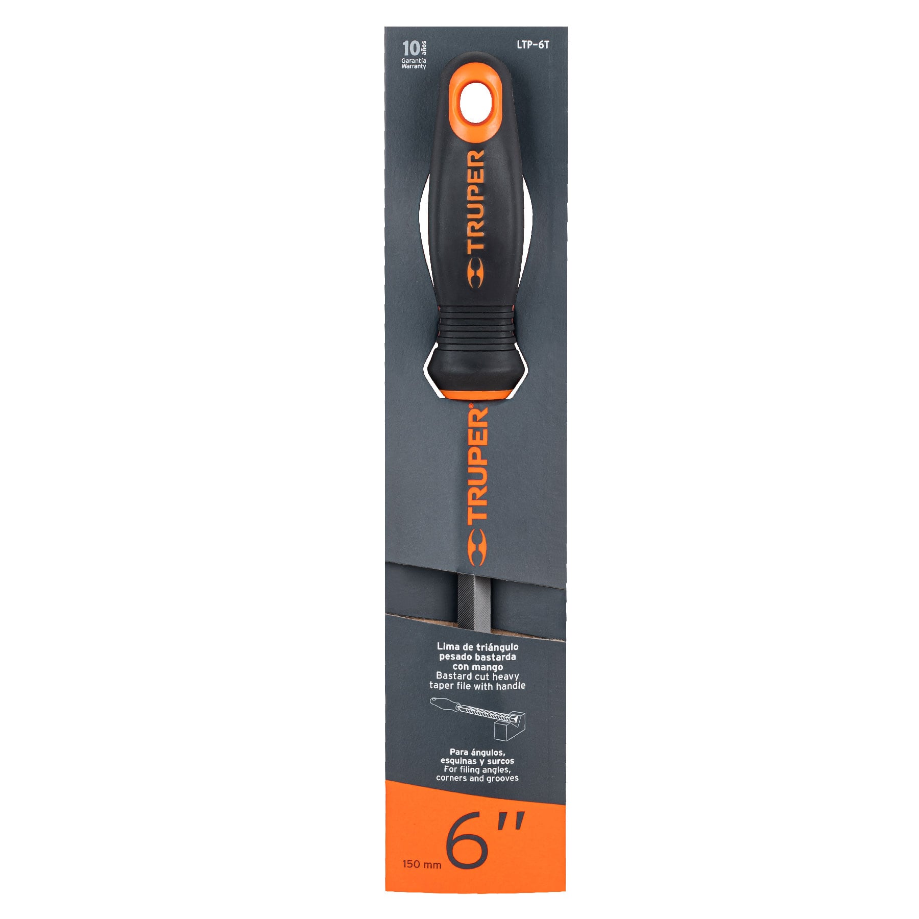 Lima triángulo pesado 6", 34 dpp con mango doble inyección