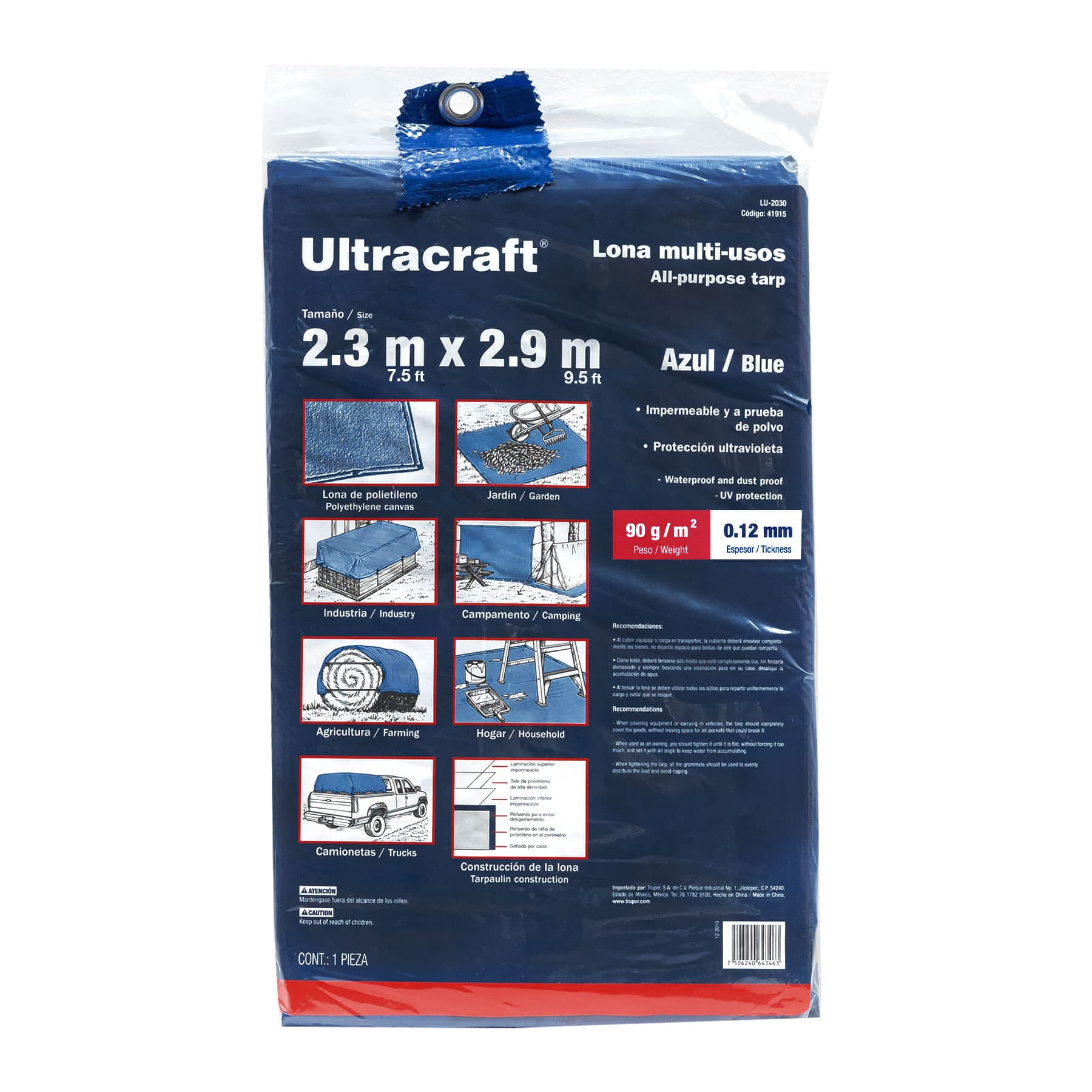 Lona de polietileno 2 x 3 m, azul, 90 g/m2, ULTRA