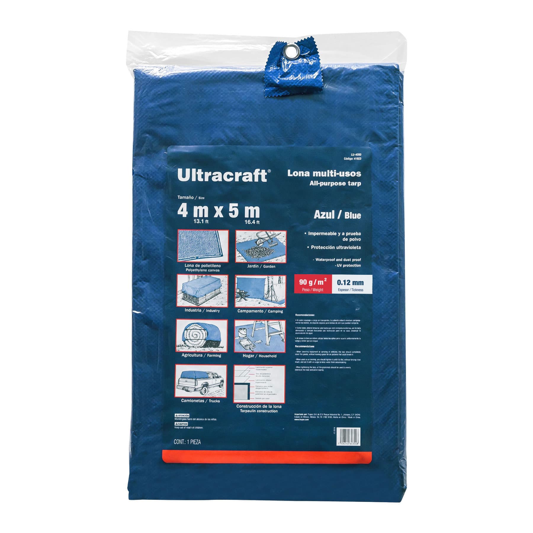 Lona de polietileno 4 x 5 m, azul, 90 g/m2, ULTRA