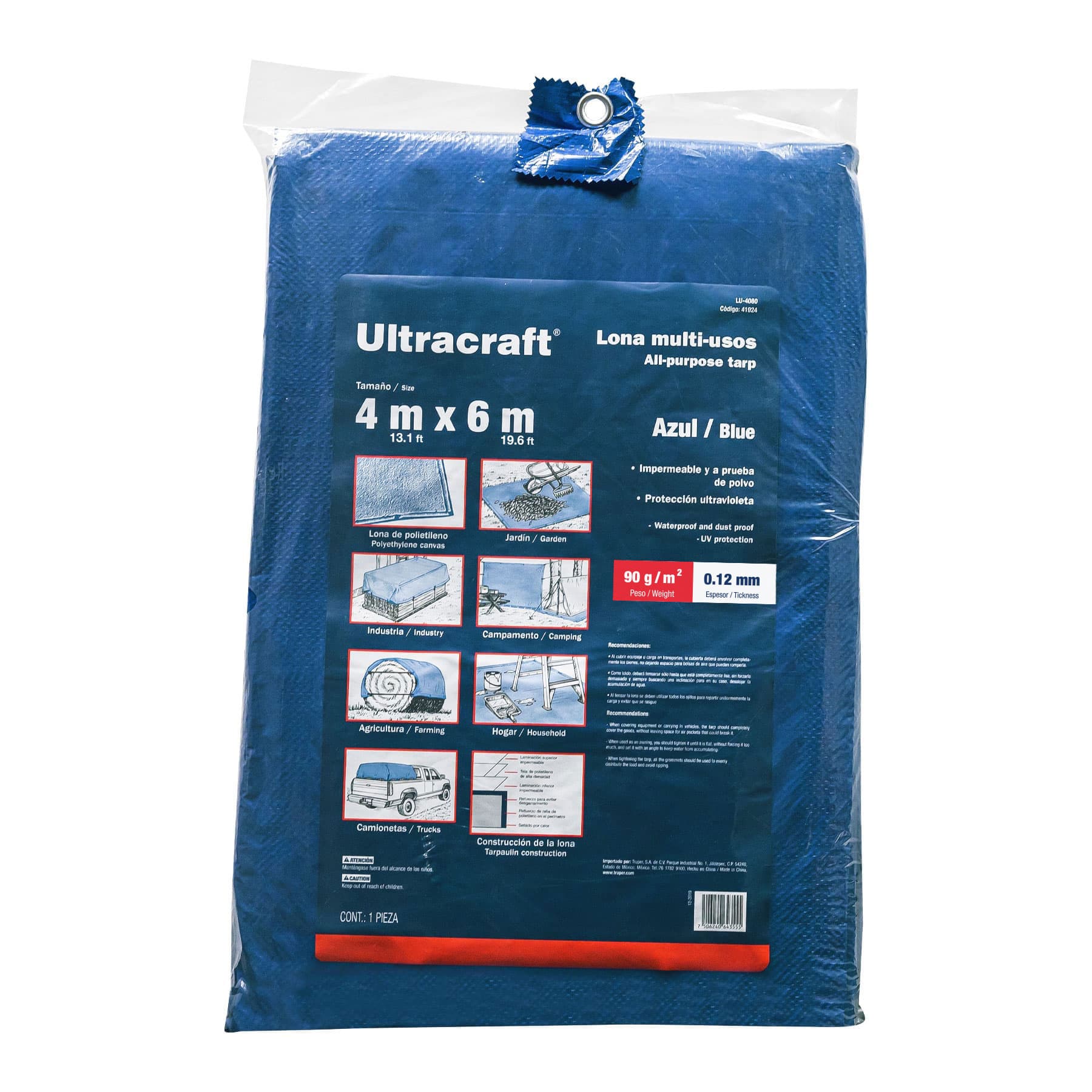 Lona de polietileno 4 x 6 m, azul, 90 g/m2, ULTRA