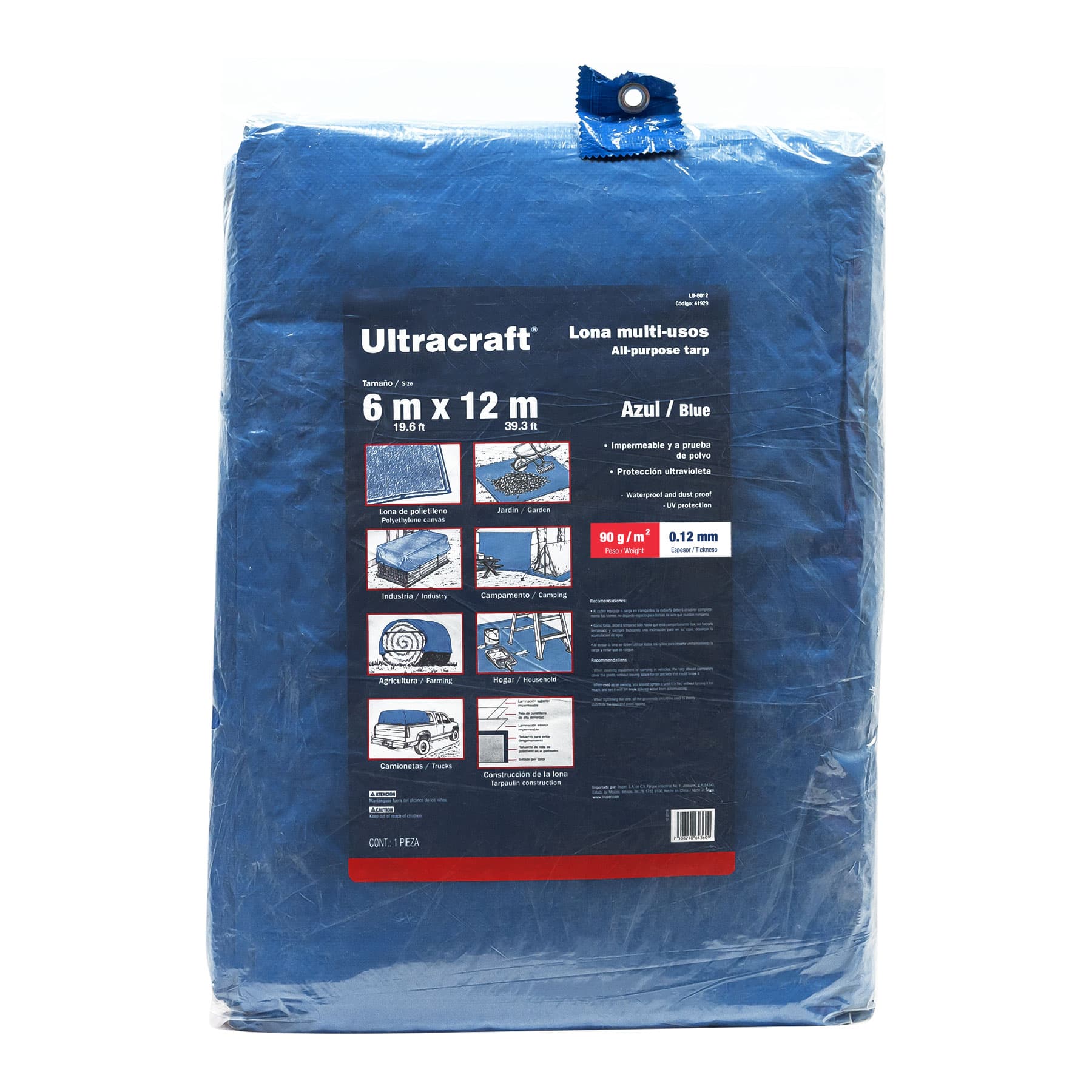 Lona de polietileno 6 x 12 m, azul, 90 g/m2, ULTRA