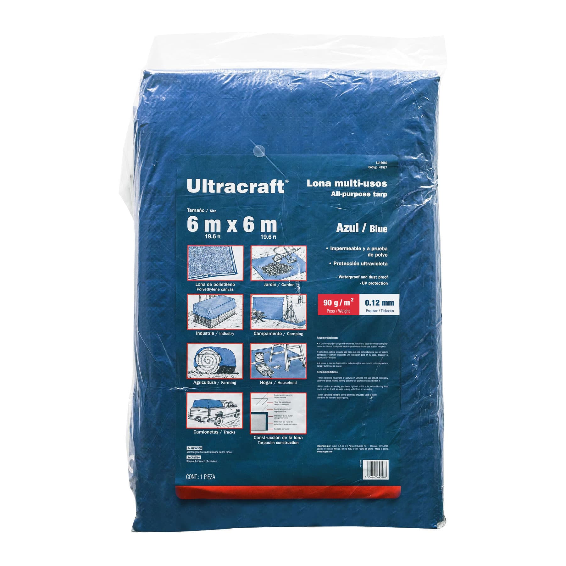 Lona de polietileno 6 x 6 m, azul, 90 g/m2, ULTRA