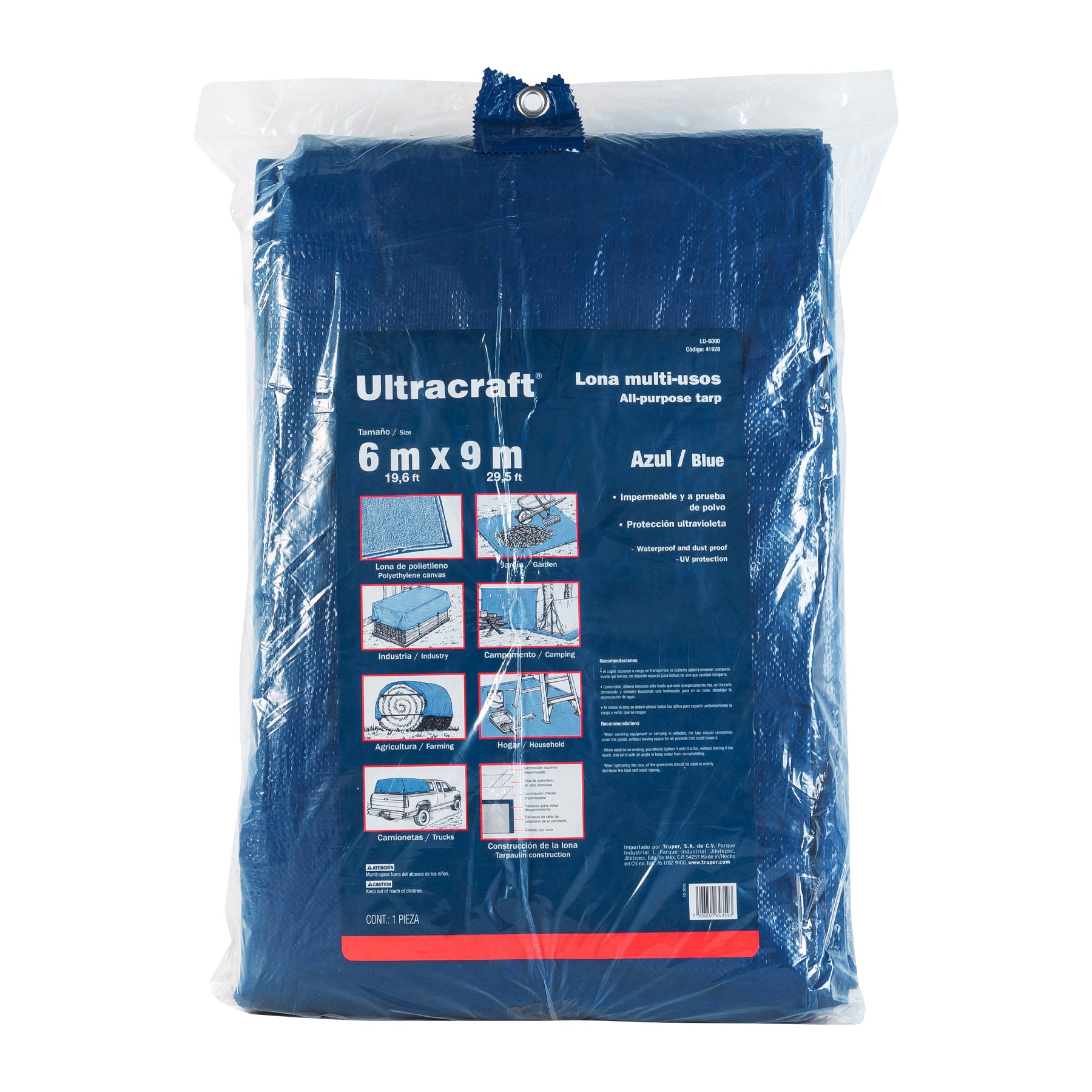 Lona de polietileno 6 x 9 m, azul, 90 g/m2, ULTRA