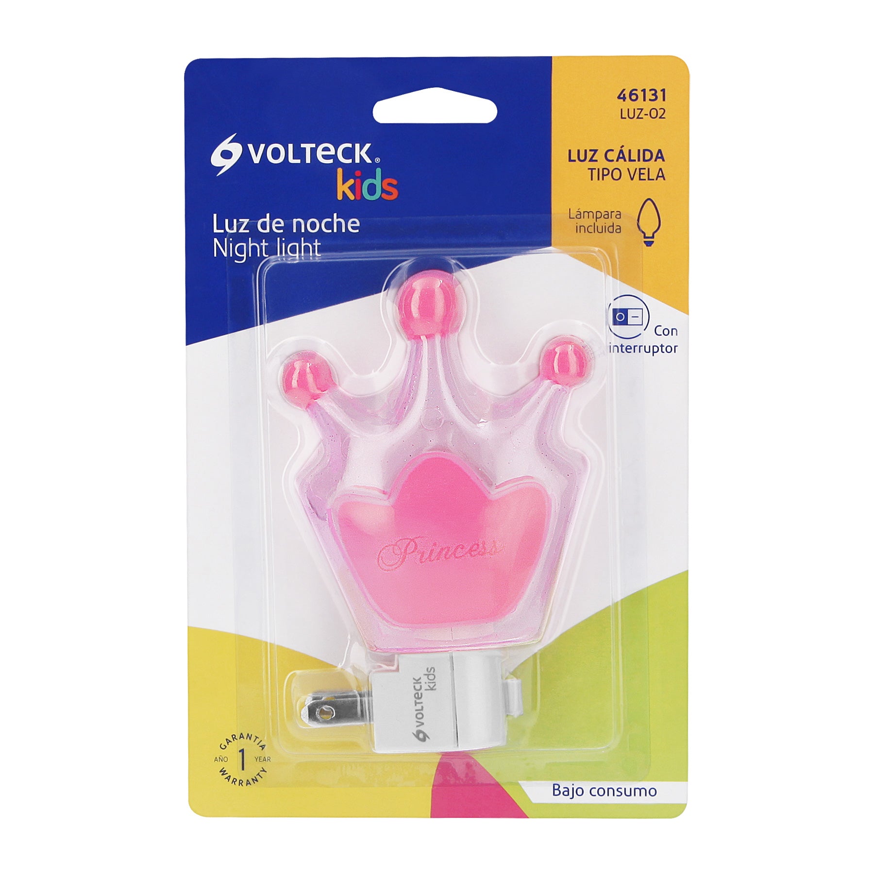 Luz de noche con lámpara E12, corona princesa, Volteck