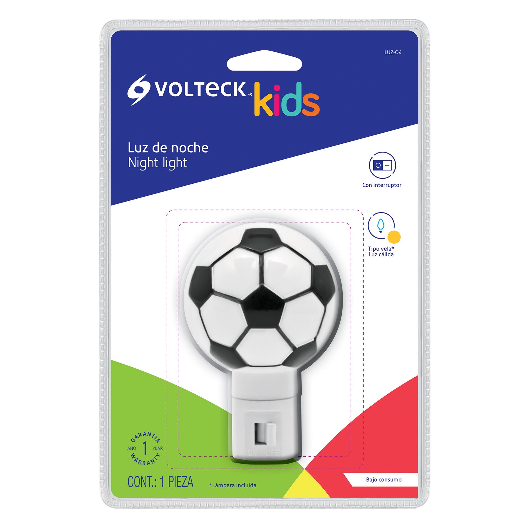 Luz de noche con lámpara E12, balón soccer, Volteck