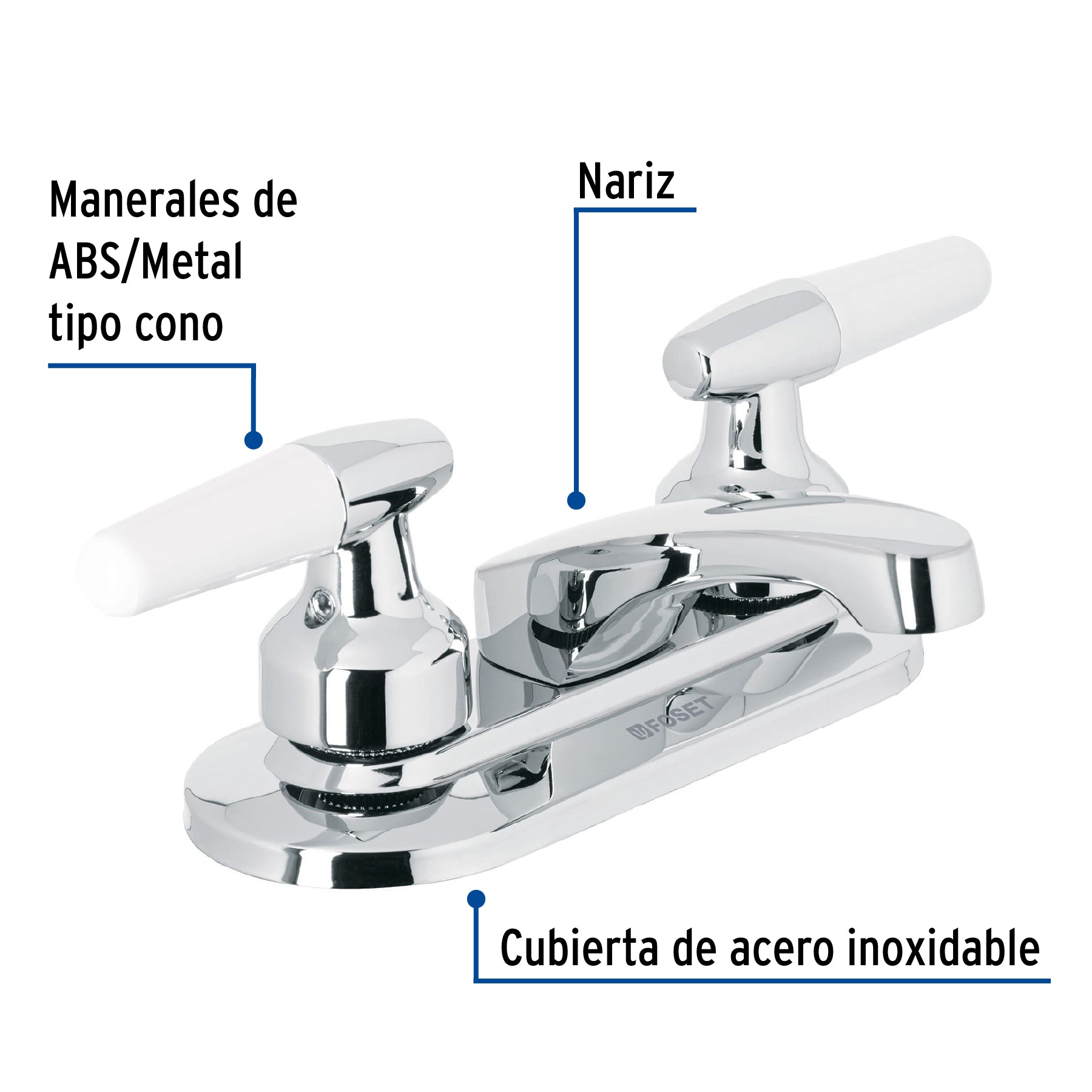 Mezcladora 4" para lavabo, nariz larga, manerales cono