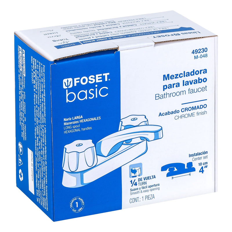 Mezcladora 4" para lavabo,  nariz larga,  cartucho cerámico
