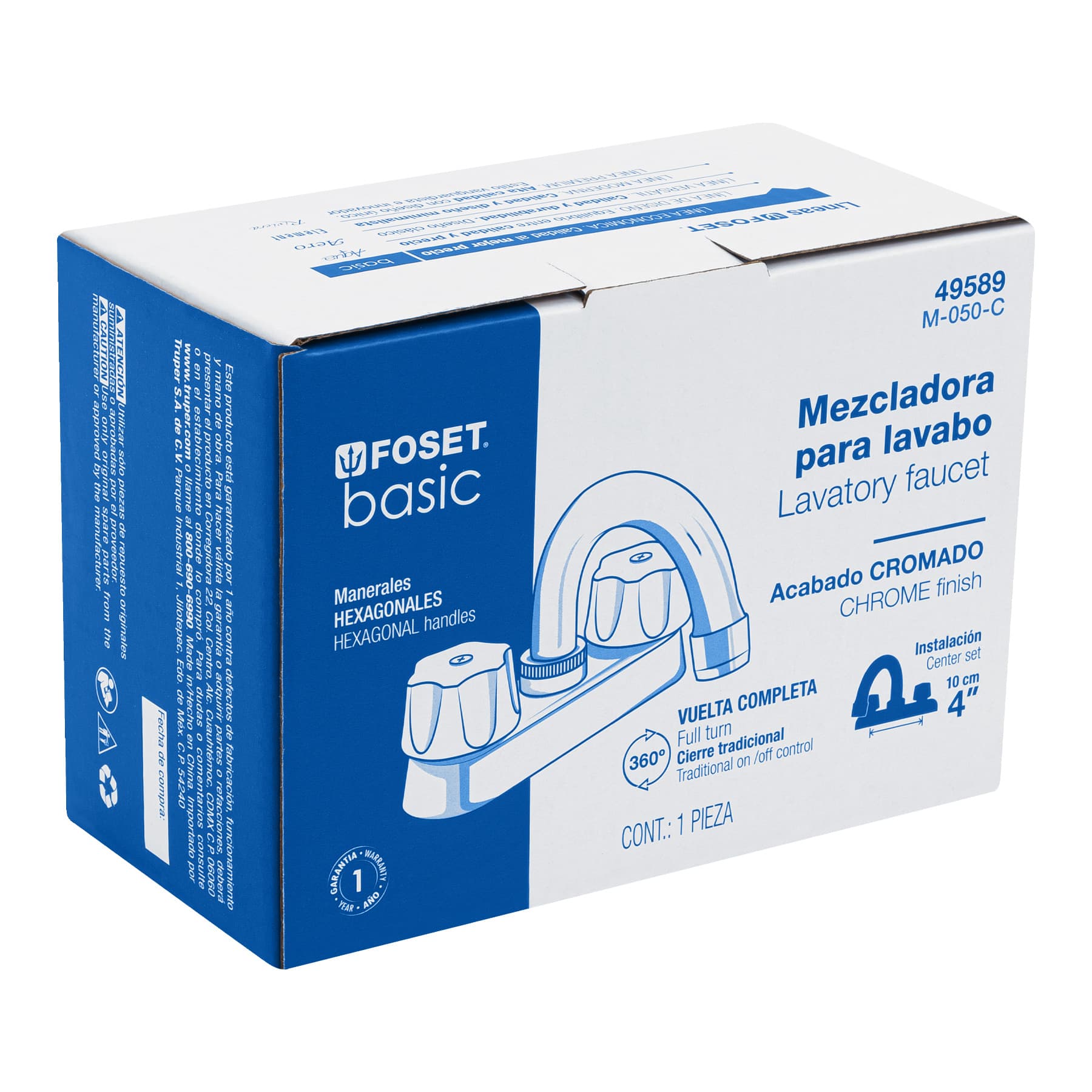 Mezcladora 4" para lavabo, cuello curvo, cartucho compresión