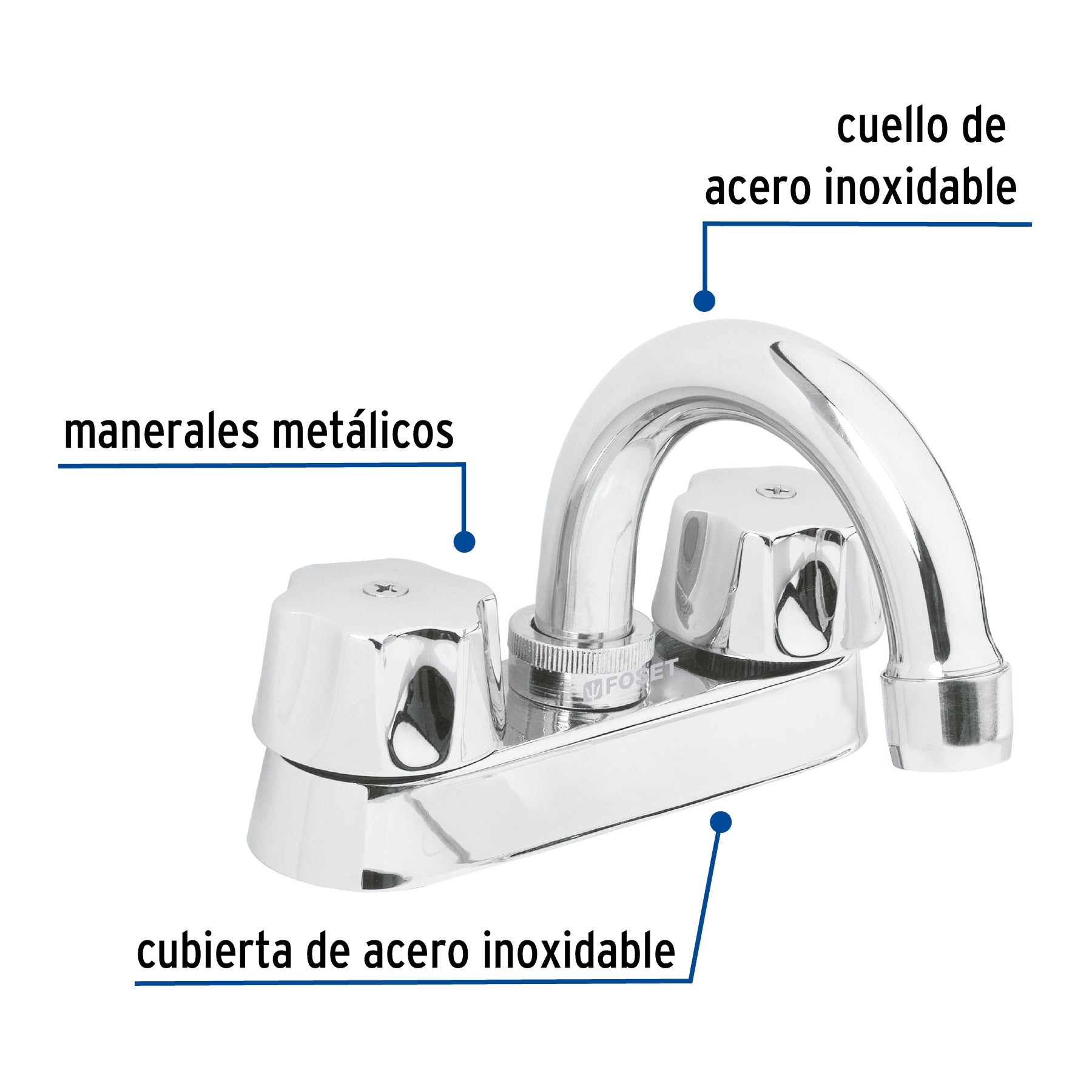 Mezcladora 4" para lavabo, cuello curvo, cartucho compresión