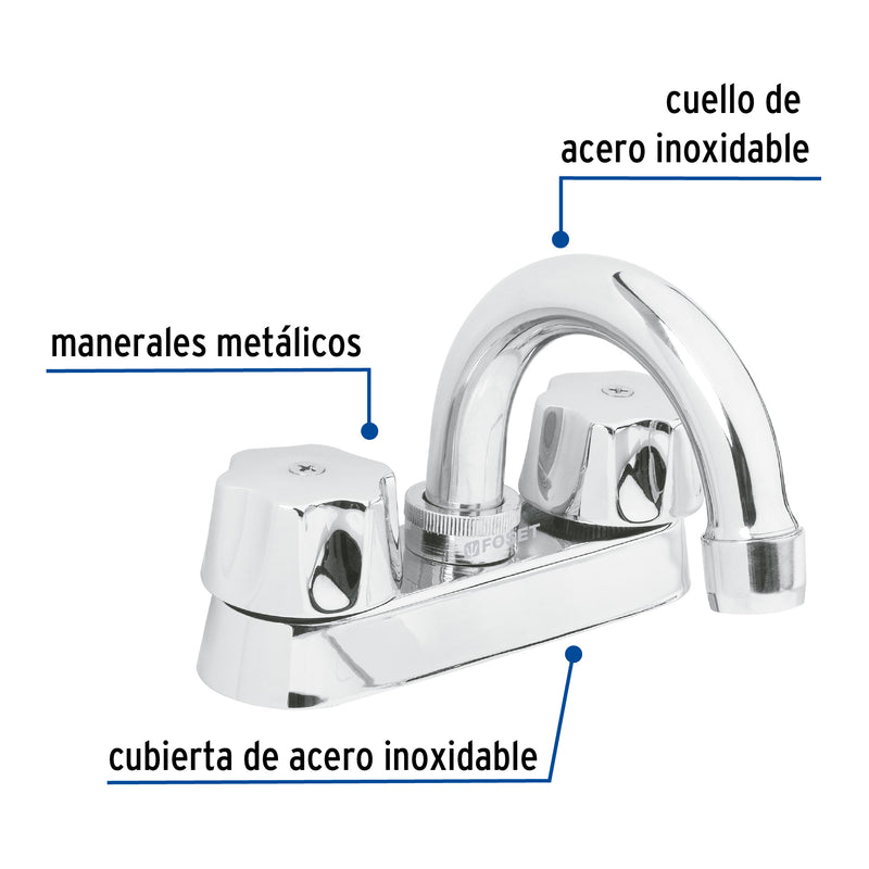 Mezcladora 4" para lavabo,  cuello curvo,  cartucho compresión