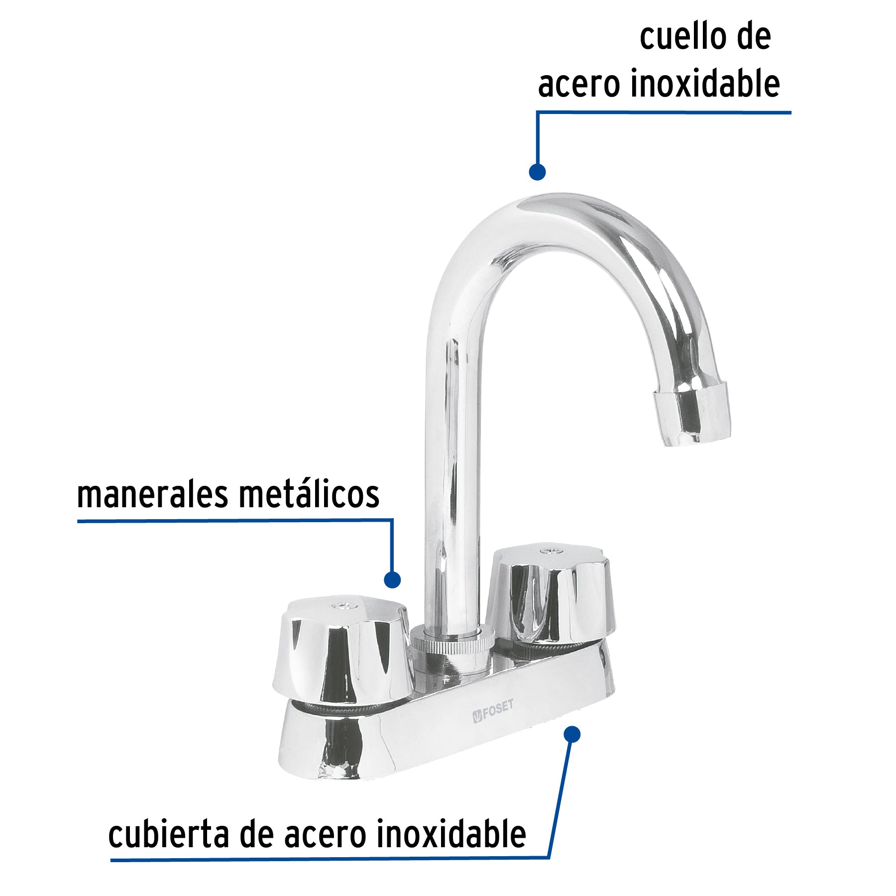 Mezcladora 4" para lavabo, cuello bar, cartucho compresión