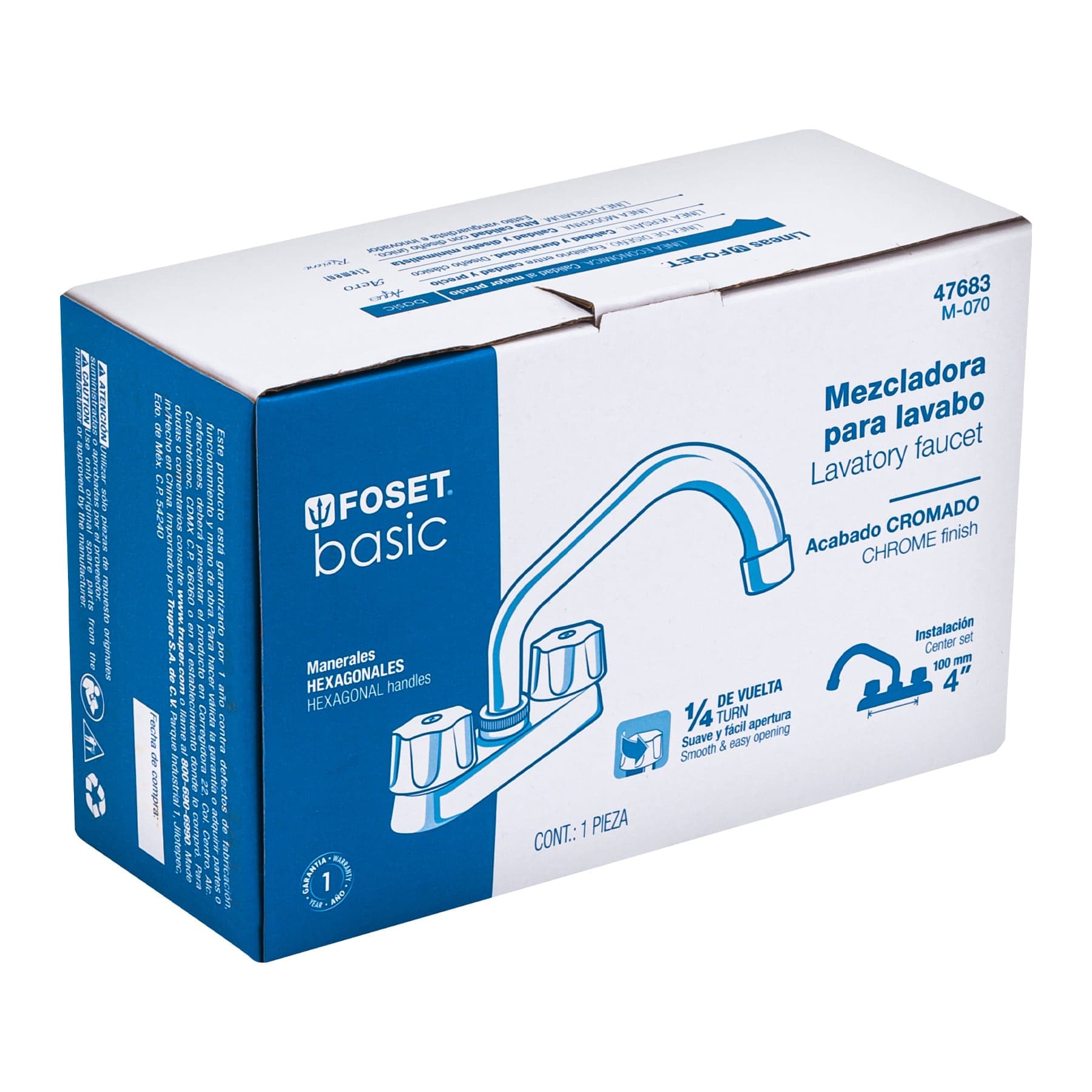 Mezcladora 4" para lavabo, tubular, cartucho cerámico