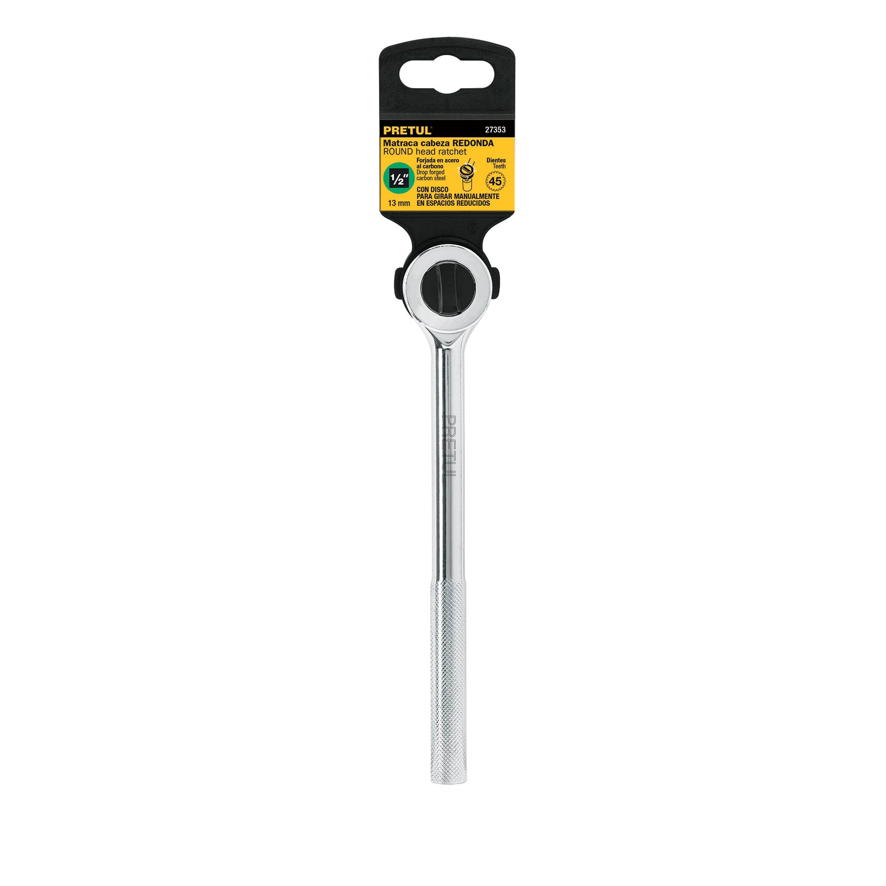 Matraca cuadro 1/2" cabeza redonda con disco, Pretul