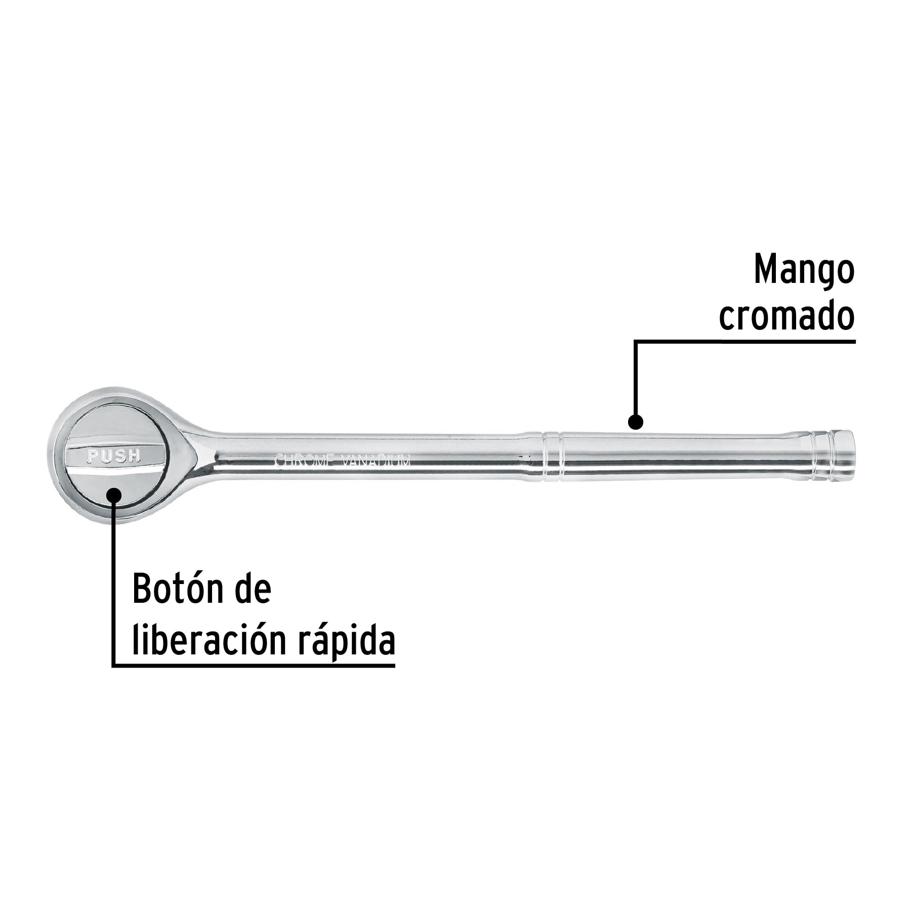 Matraca cuadro 1/2" liberación rápida cabeza redonda, Pretul