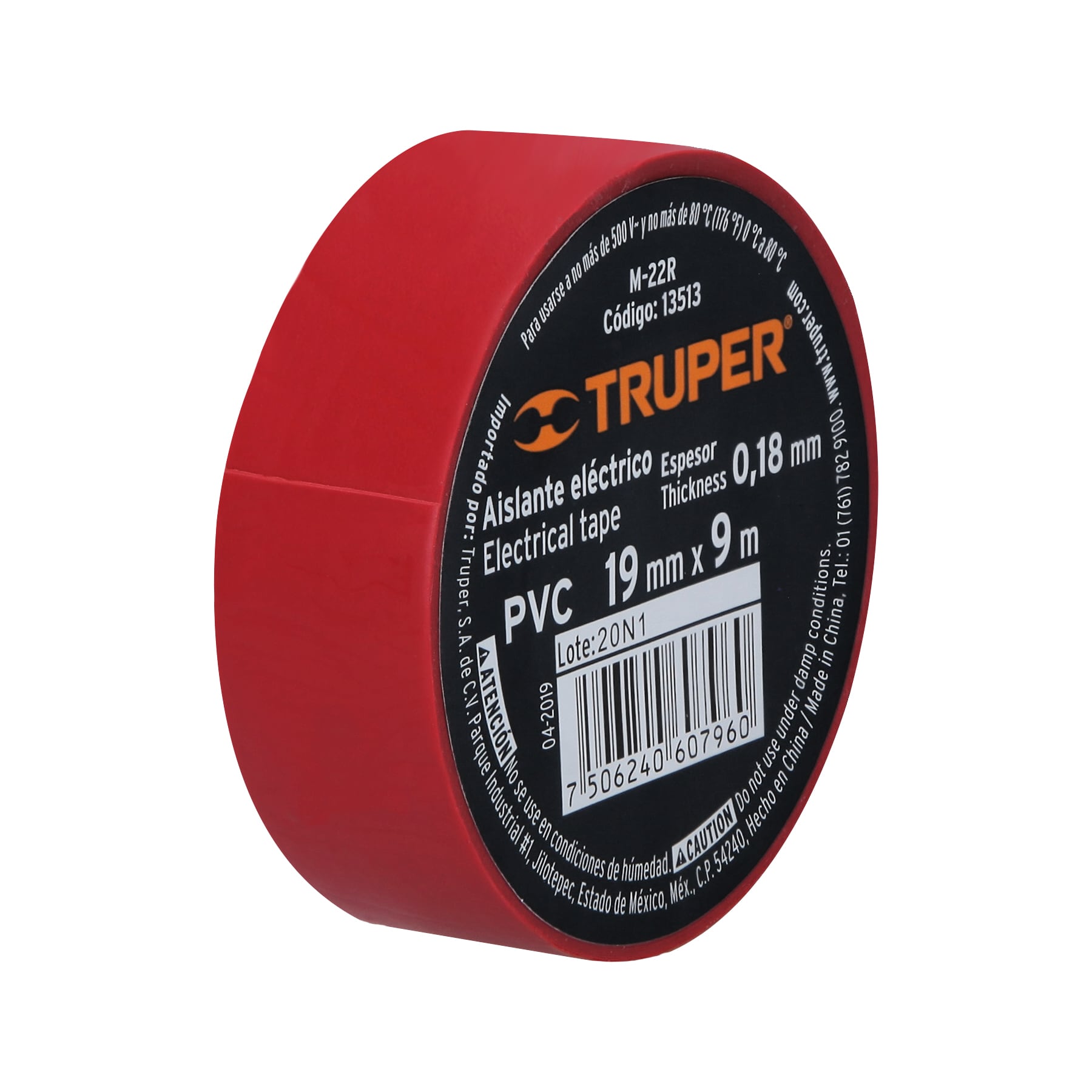 Cinta de aislar de 9 m x 19 mm, roja, Truper