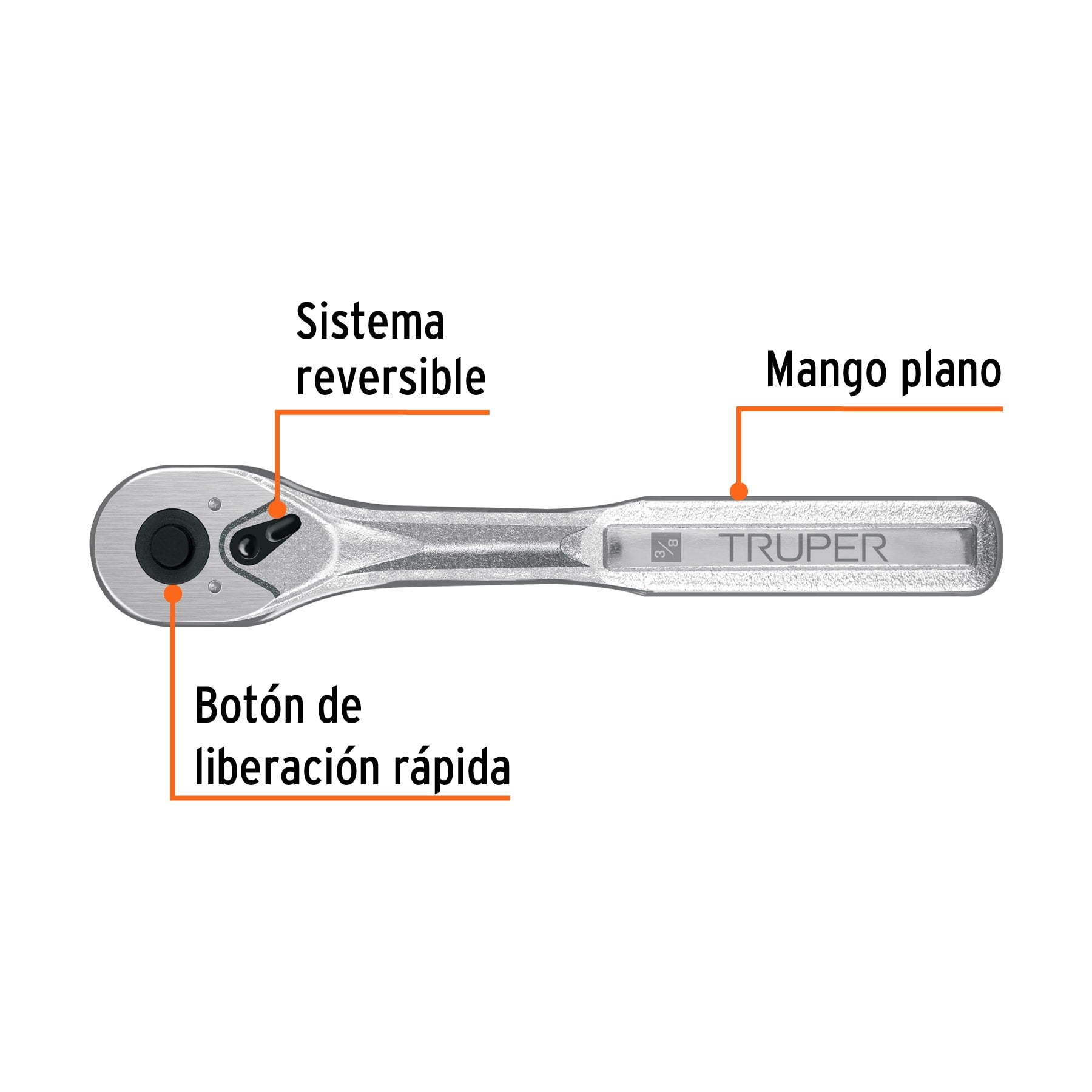 Matraca liberación rápida 72 dientes, cuadro 3/8", Truper