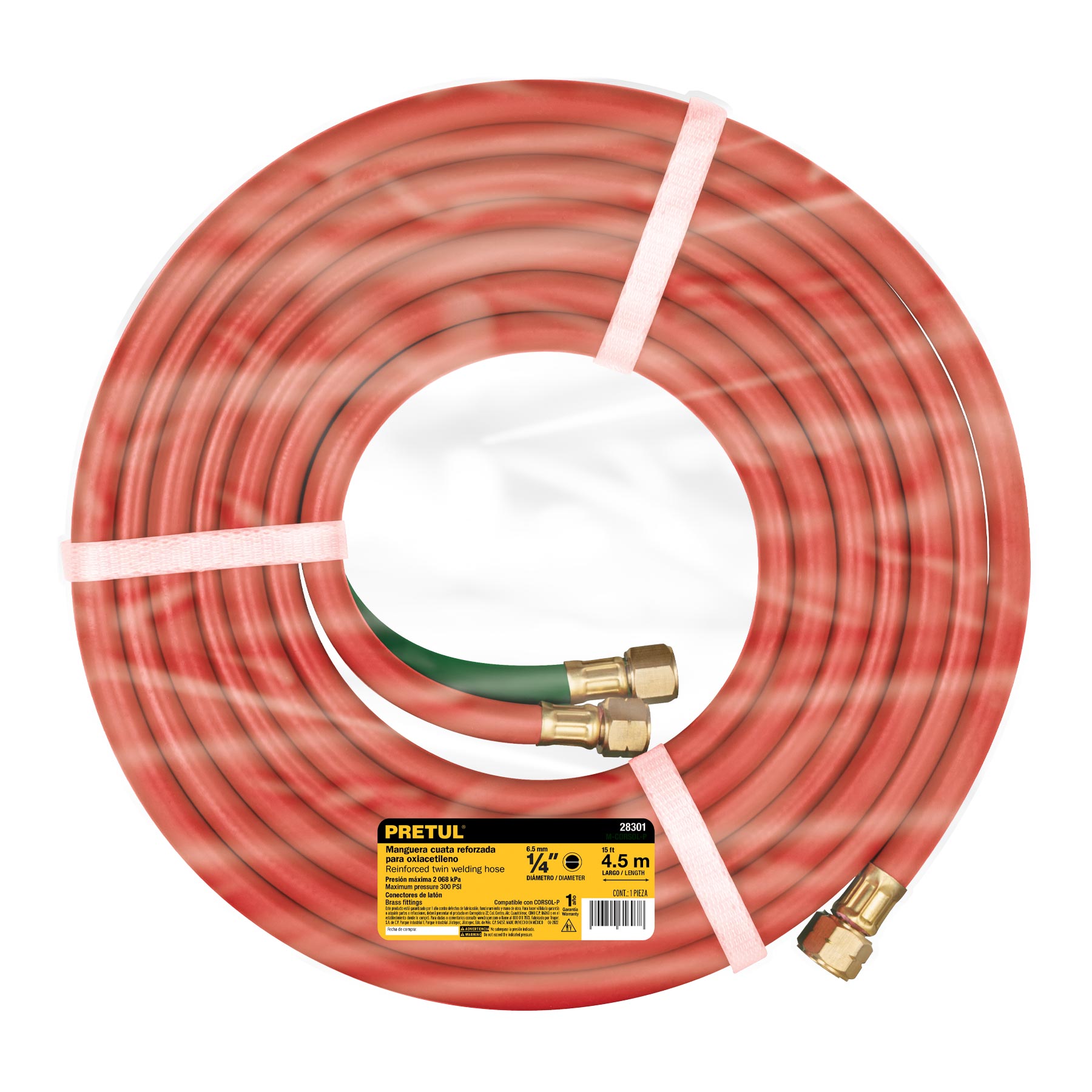 Manguera cuata reforzada de 4.5 m para oxiacetileno, Pretul