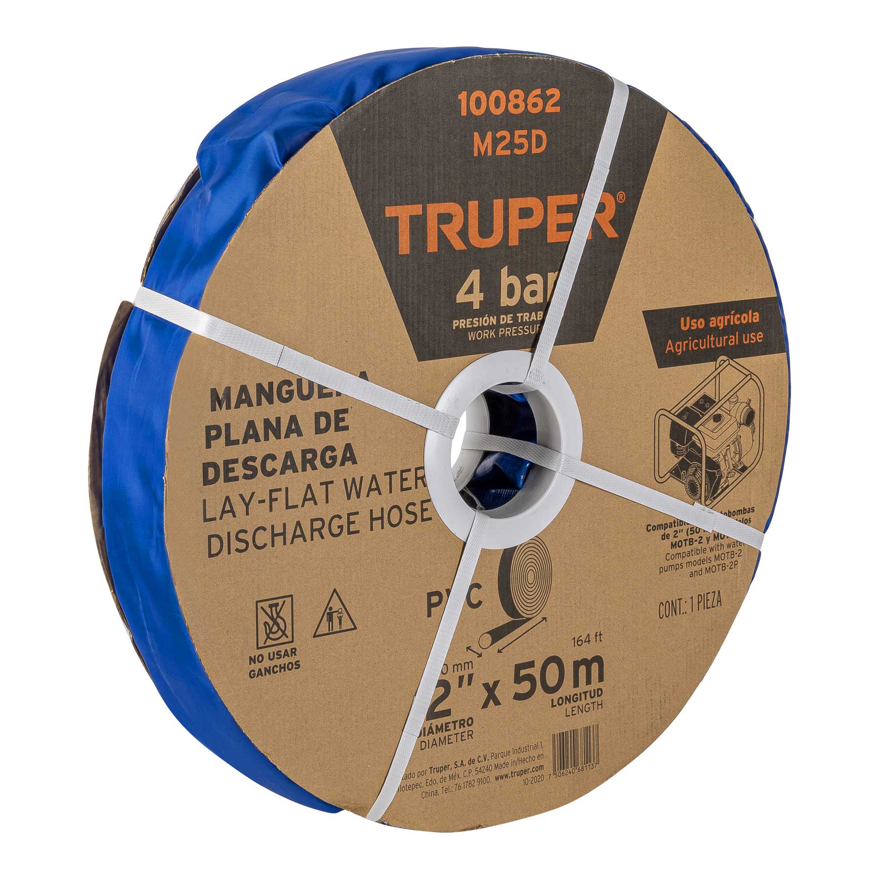 Rollo de manguera plana de 2" x 50m de descarga para motobomba