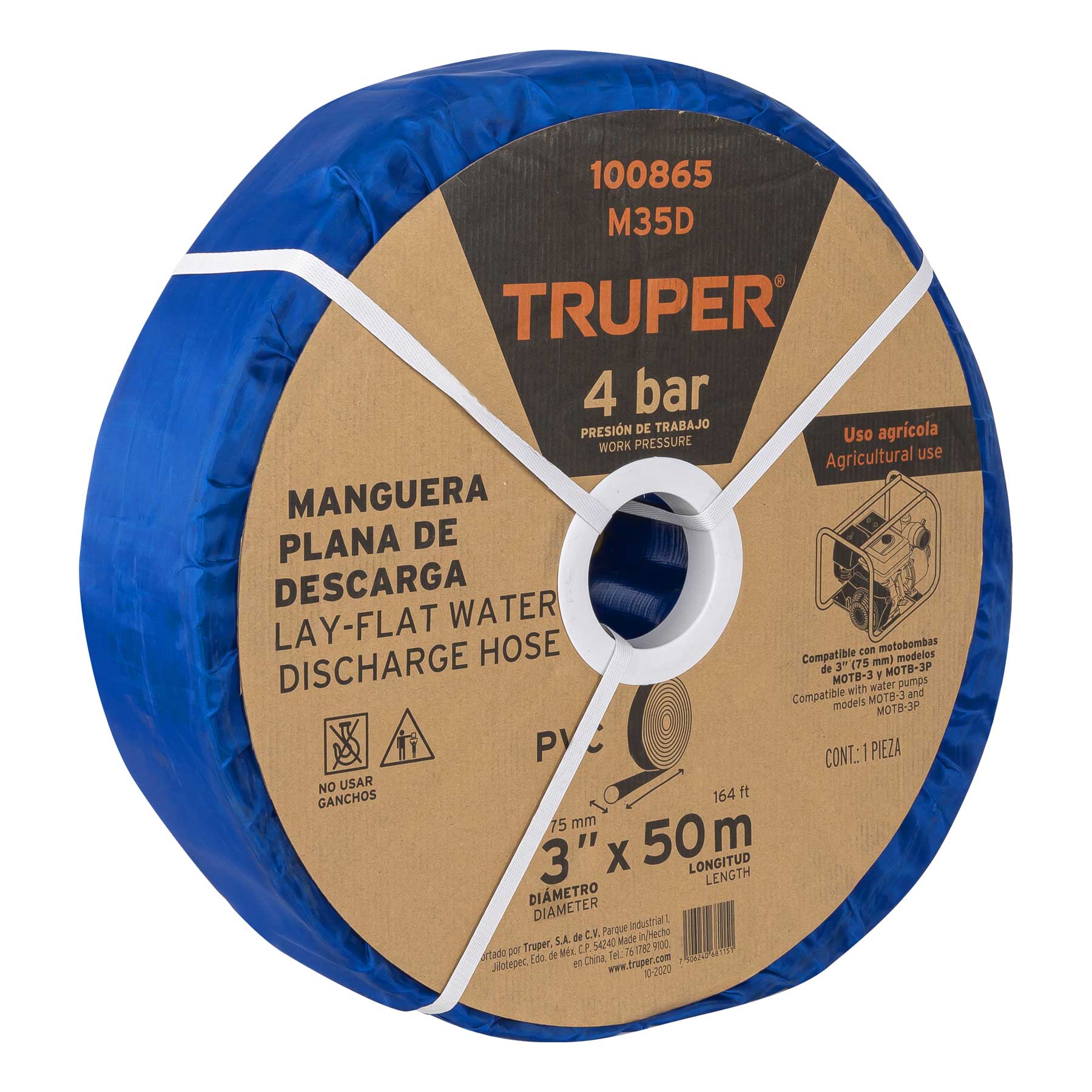 Rollo de manguera plana de 3" x 50m de descarga para motobomba