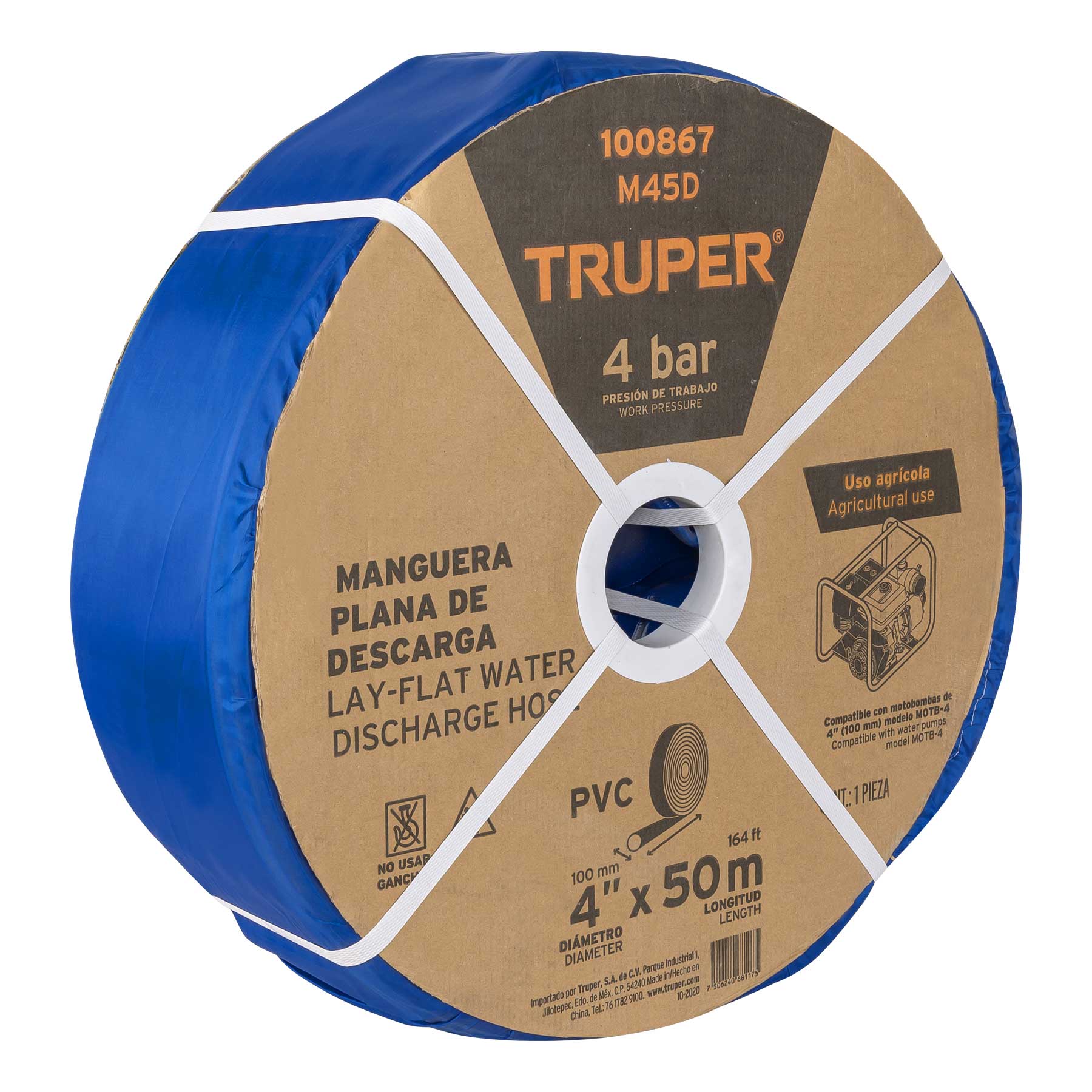 Rollo de manguera plana de 4" x 50m de descarga para motobomba
