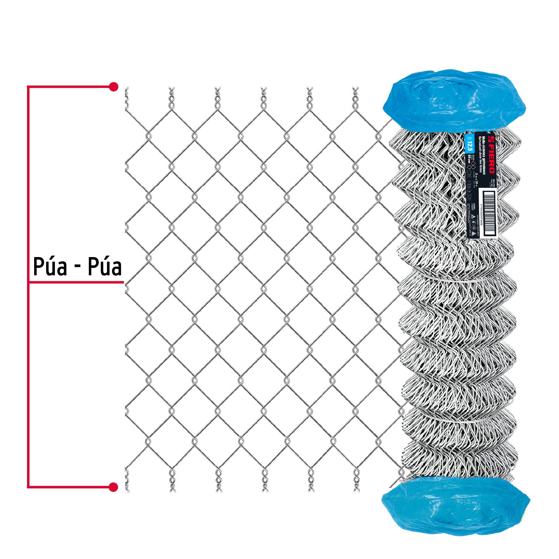 Rollo malla ciclónica cal.12.5, 2x20m, abertura 69mm 40kg
