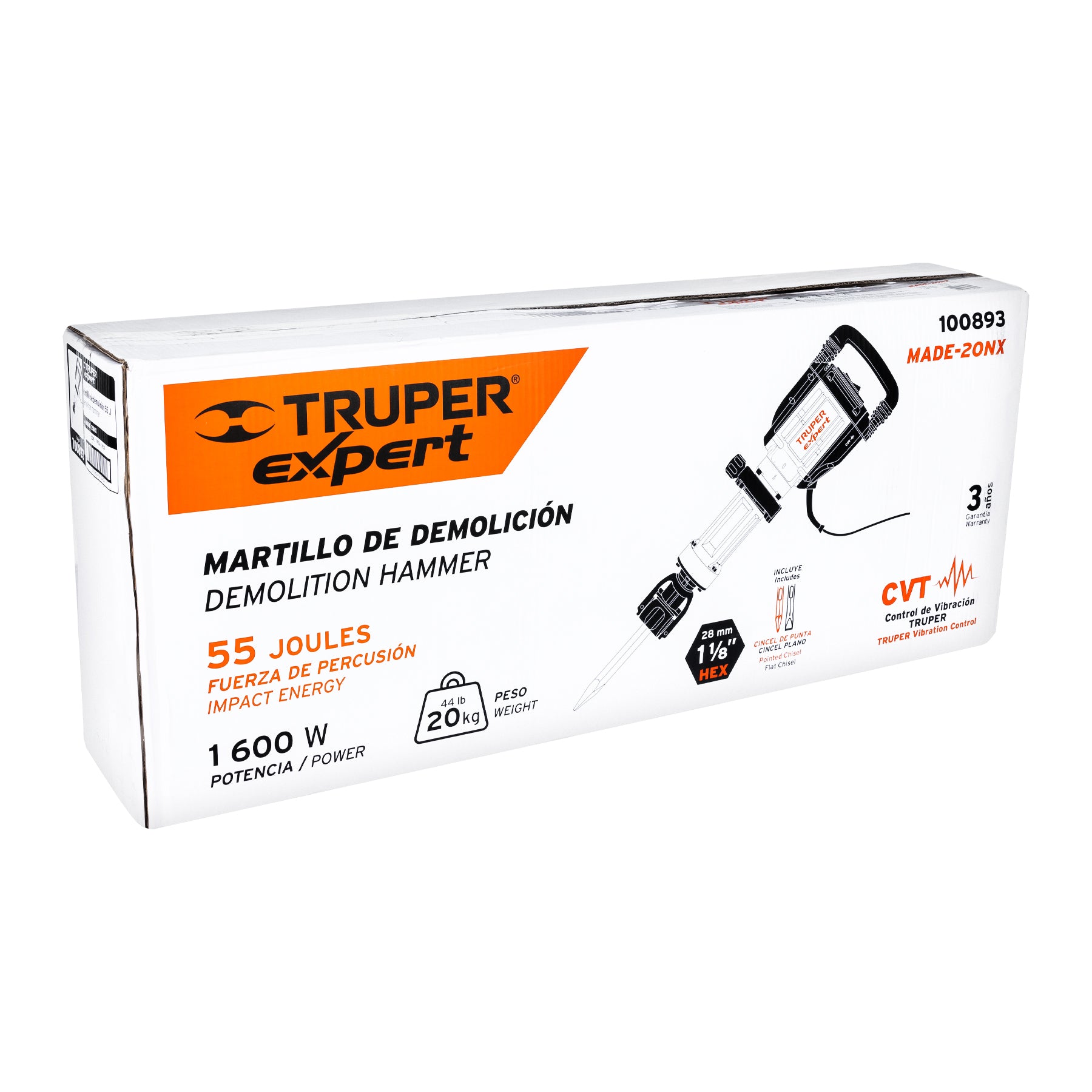 Martillo demoledor HEX 20 kg, 55J, 1600W, Truper Expert