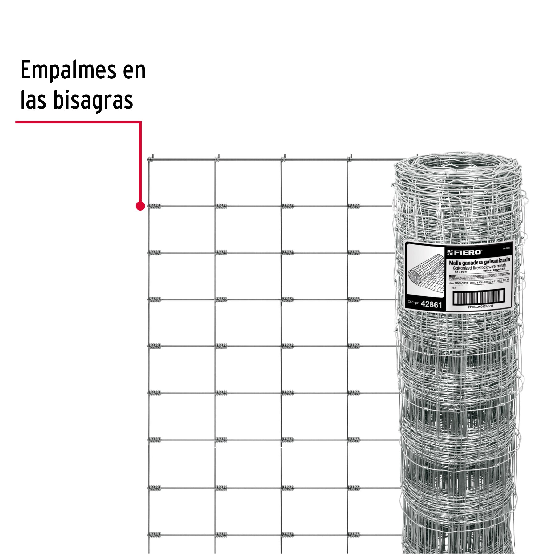 Rollo malla borreguera, 1.4m x 50m acero galvanizado, 28kg