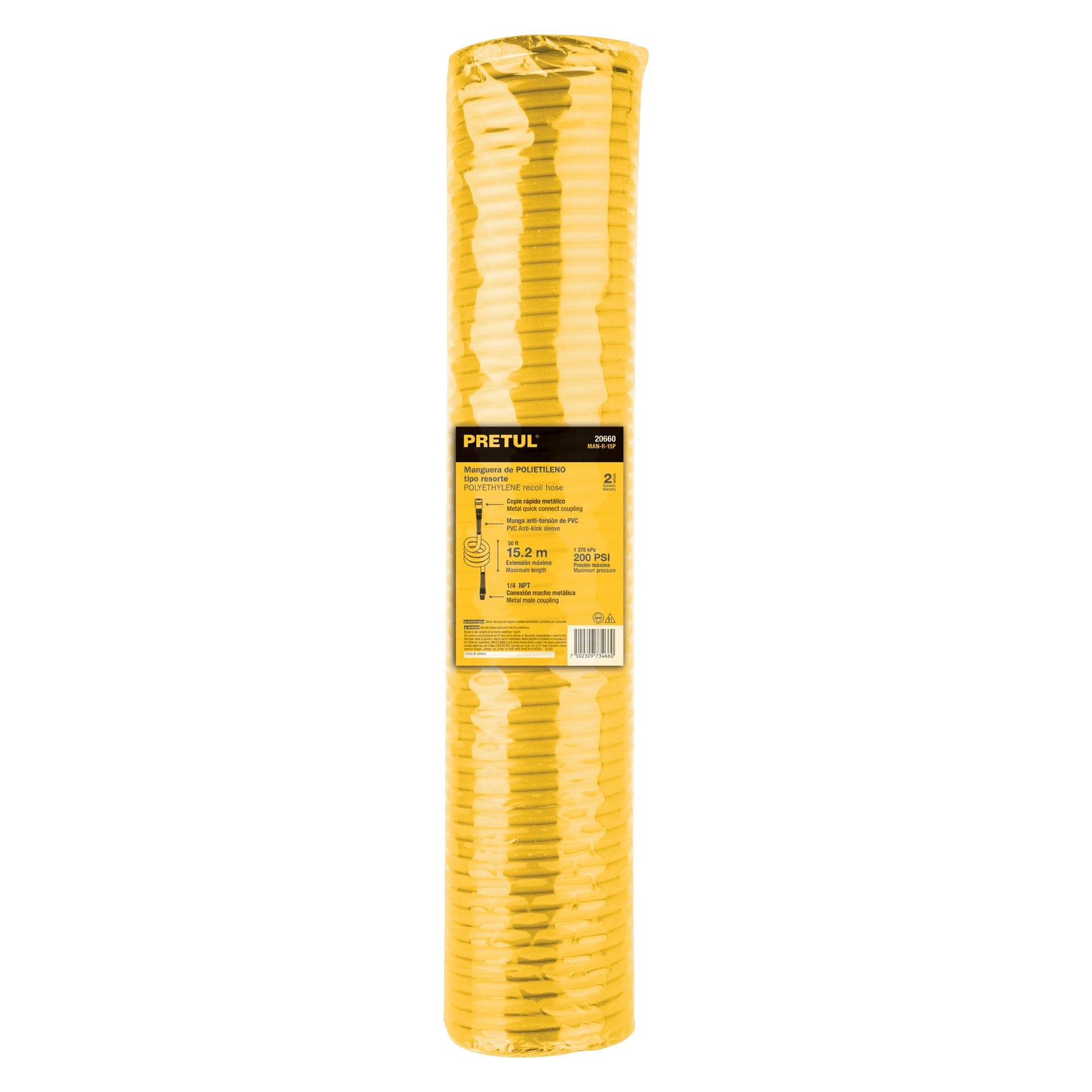 Manguera para compresor, tipo resorte, 15.2m x 1/4", Pretul