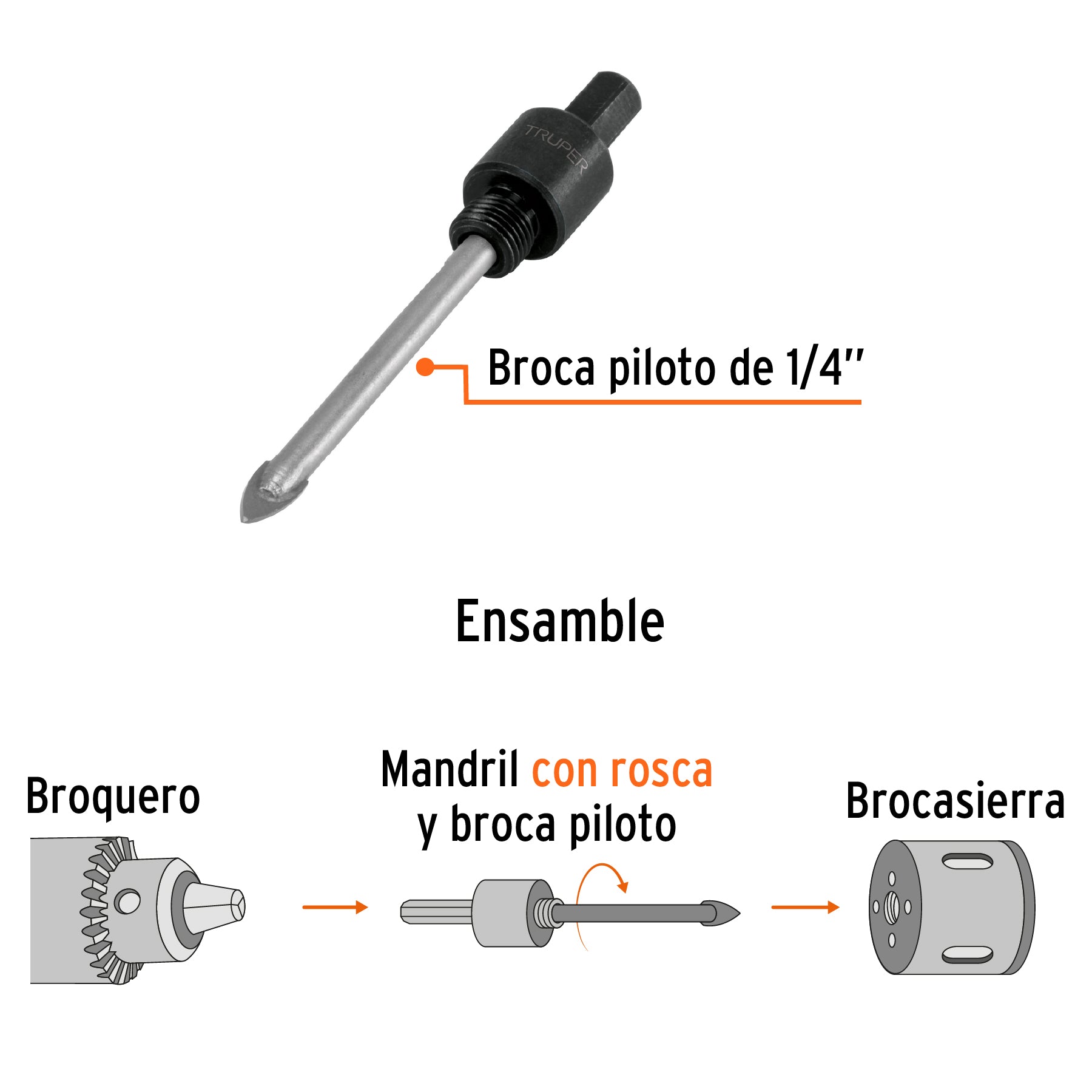 Mandril para brocasierra diamante con rosca 3/8", Truper