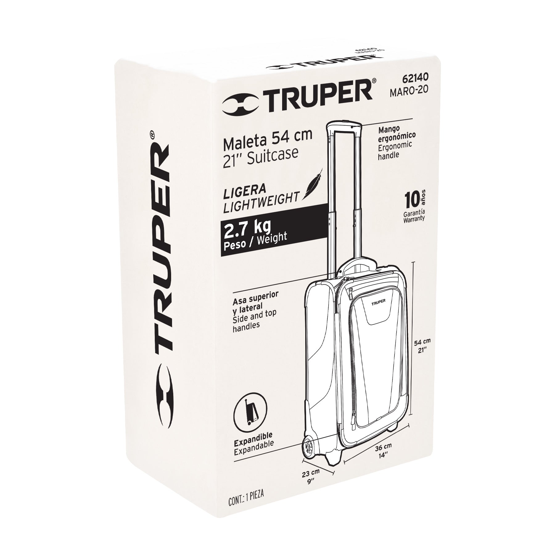 Maleta de cabina ligera negra 49 L, Truper