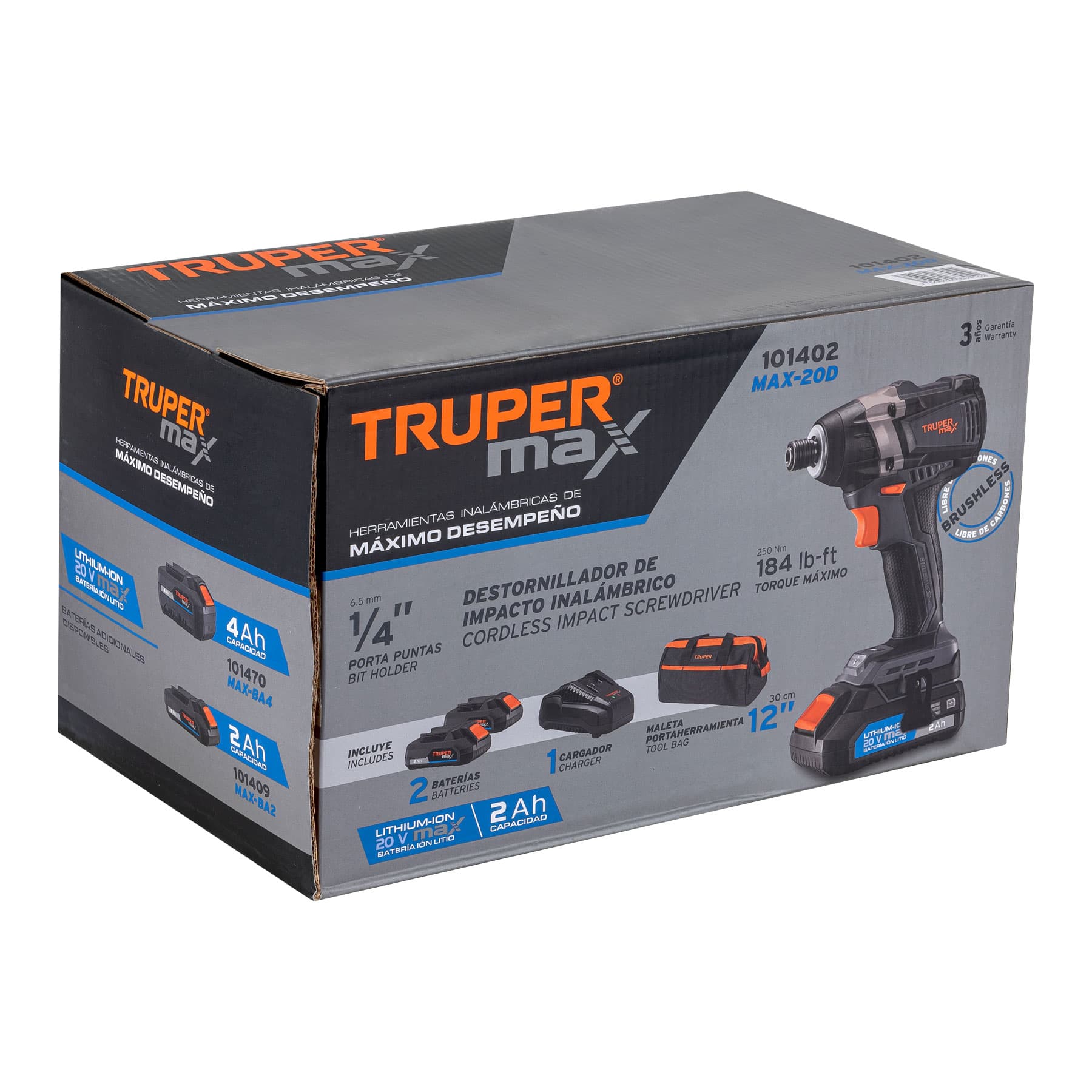 Destornillador de impacto, 20V, 2 baterías 2Ah, MAX
