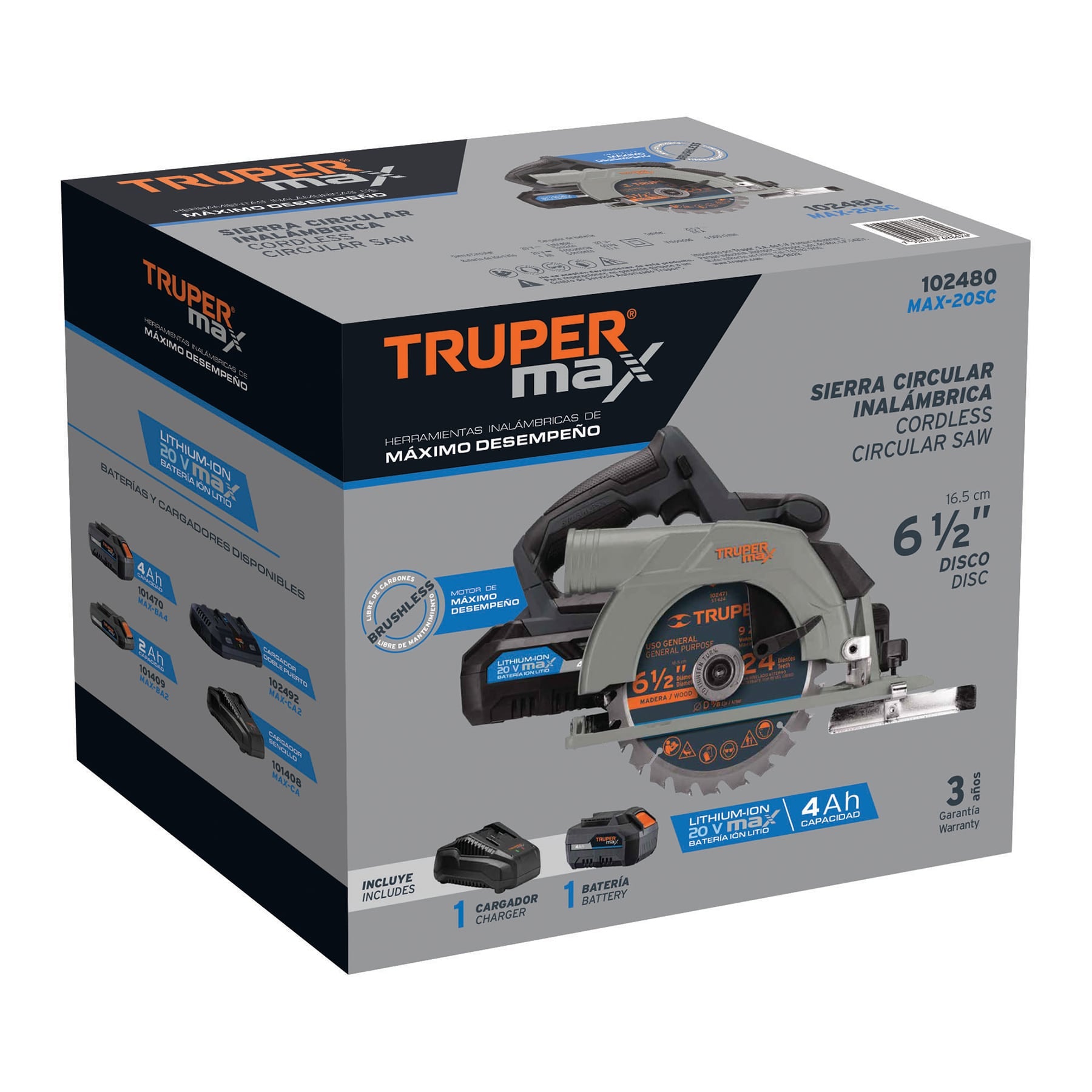 Sierra circular inalámbrica 6-1/2", 20V, 1 batería 4Ah, MAX