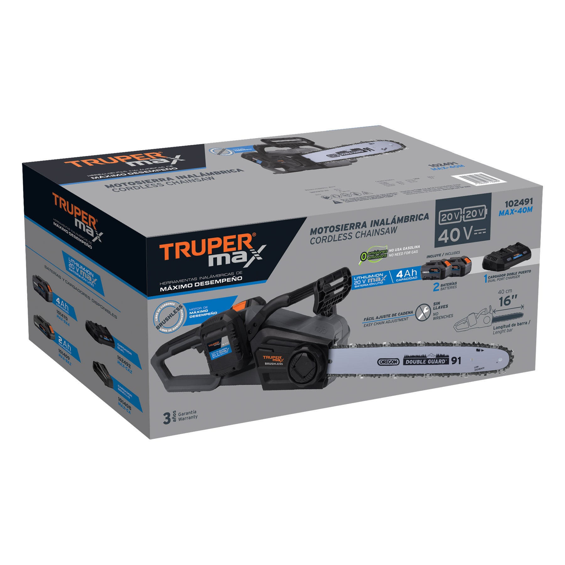 Motosierra inalámbrica 40V, sin carbones, Truper MAX